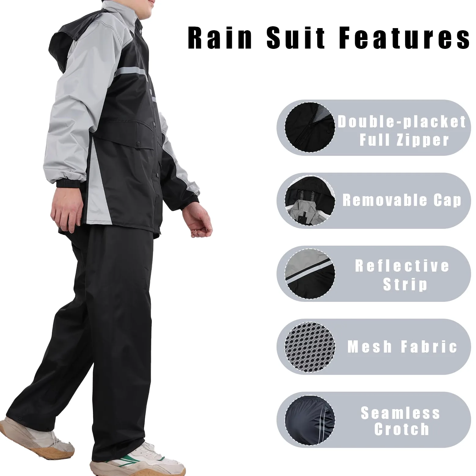 Vestes Imperméables pour Hommes, Combinaison de Pluie à Capuche Légère, Combinaison Imperméable de Moto, Veste et Pantalon Imperméables pour la Pêche, la Randonnée, le Cyclisme