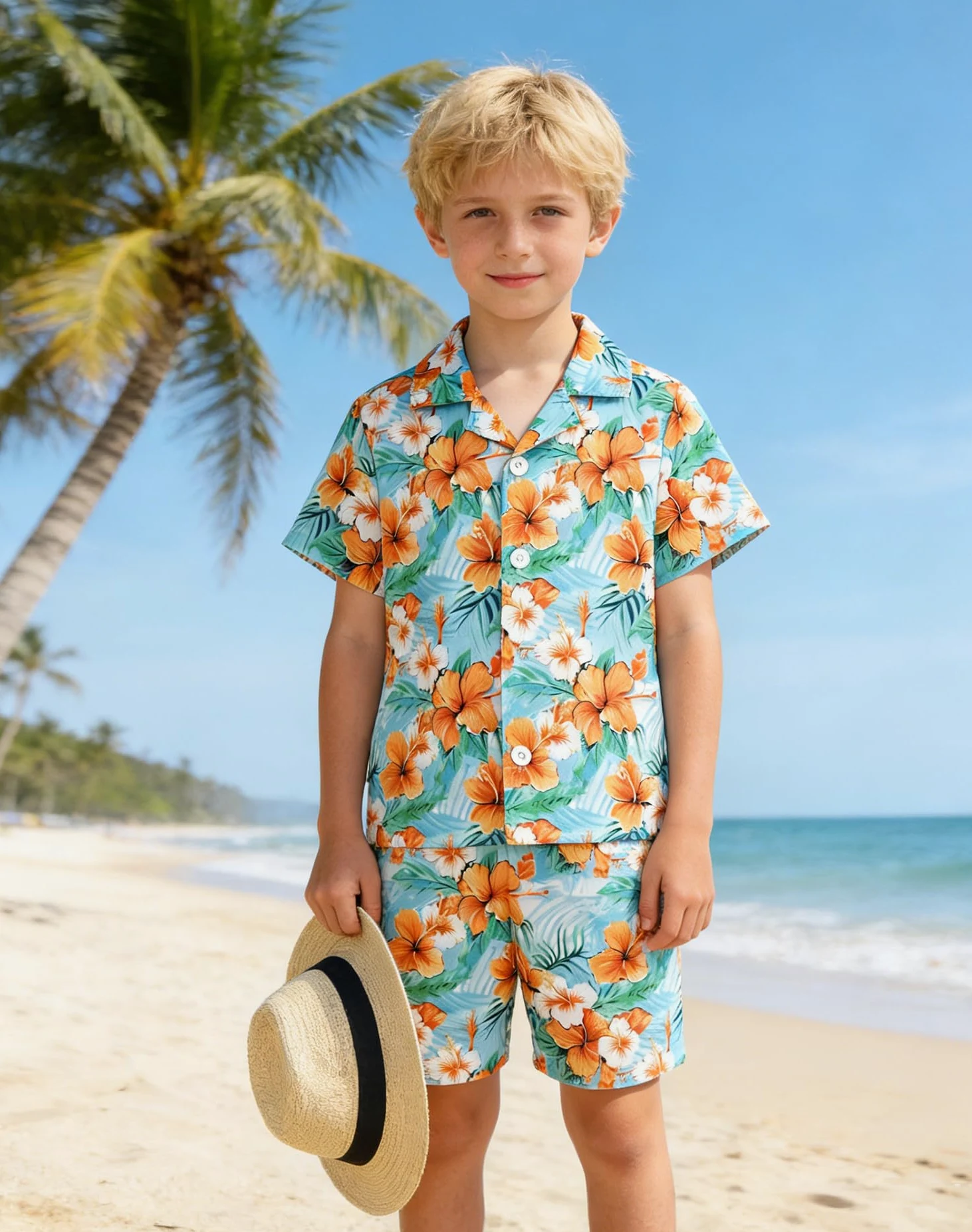 ZOEREA Tenue Hawaii pour garçons, ensemble de 2 pièces chemise + short, chemise de plage à boutons + short pour enfants 4–10 ans