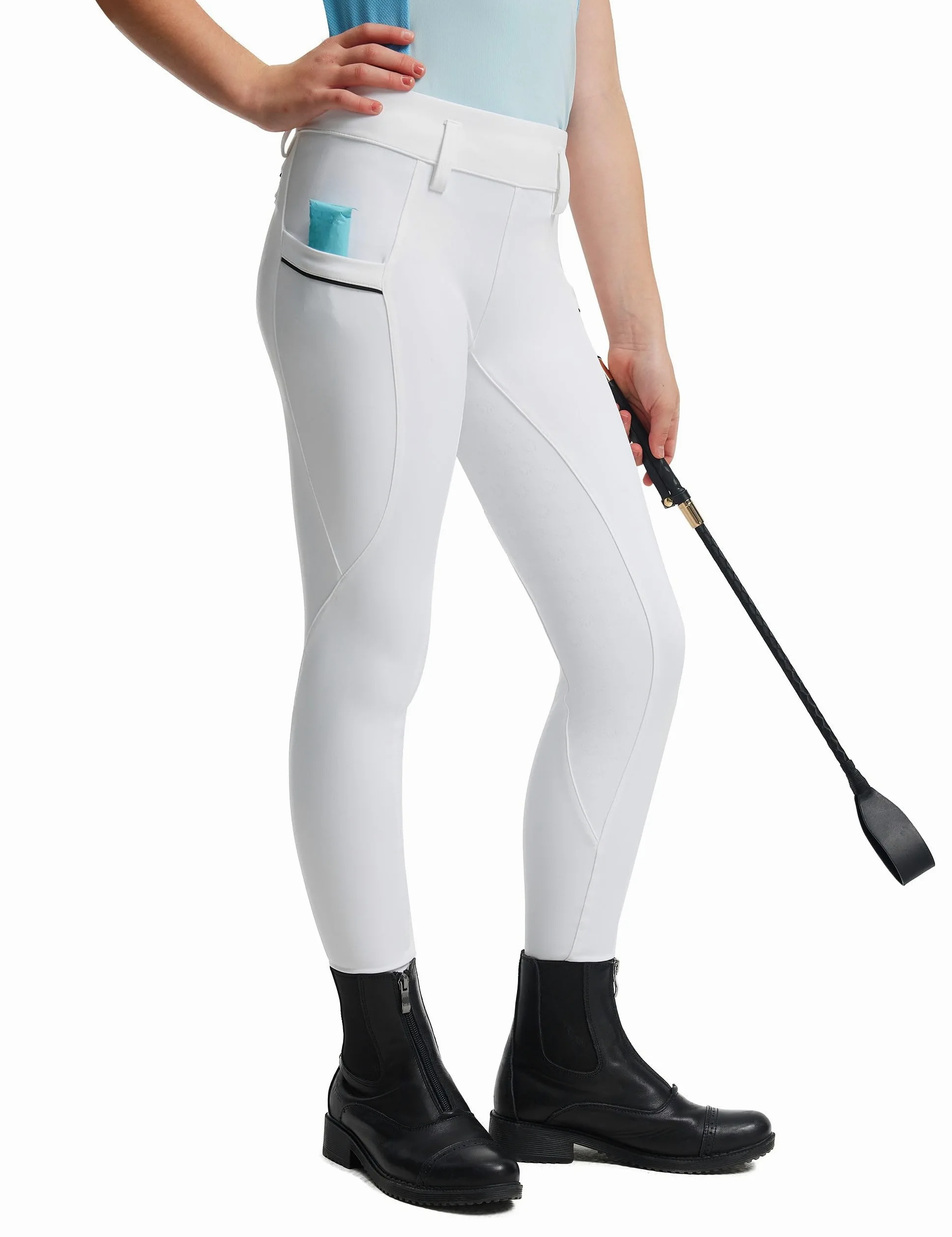 FitsT4 Sports Pantalon d'équitation en silicone extensible pour filles avec poches