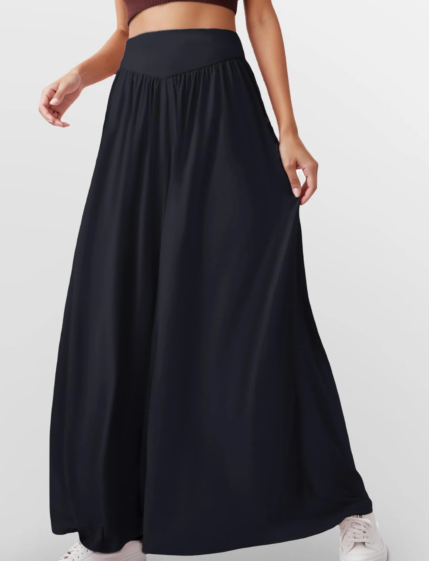 SEAUR Pantalon Ample Femme Palazzo Fluide avec Poches Style Décontracté Élégant Pantalon de Yoga Danse Taille Élastique