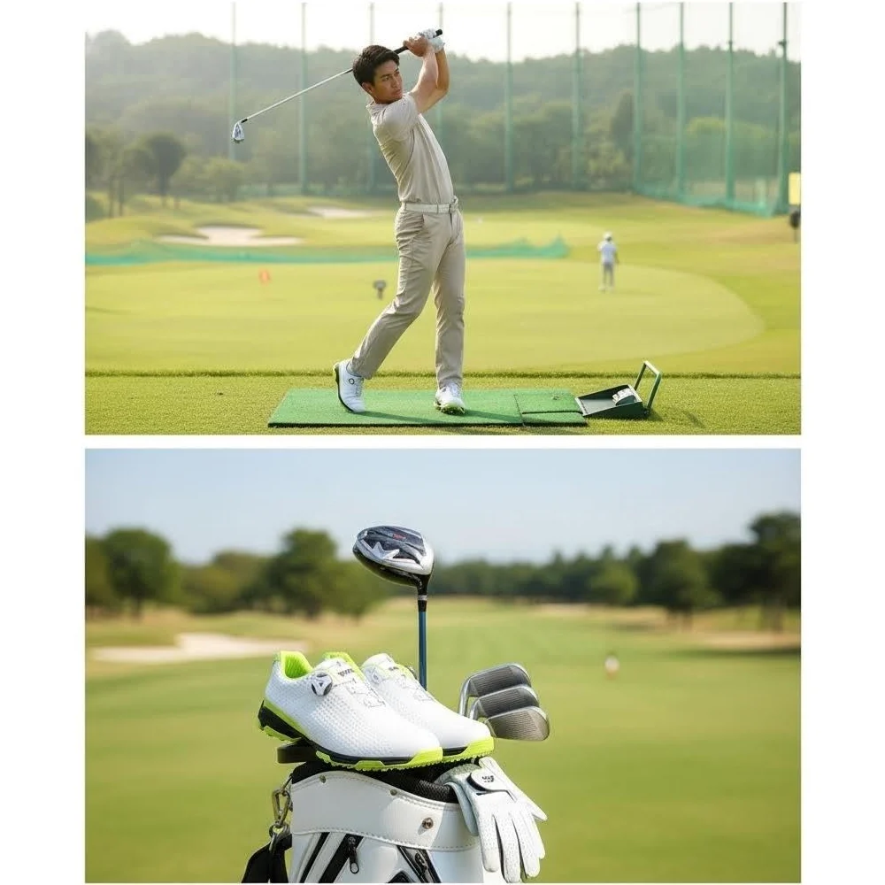 Chaussures de Golf Imperméables Anti-dérapage pour Hommes avec Système de Dentelle