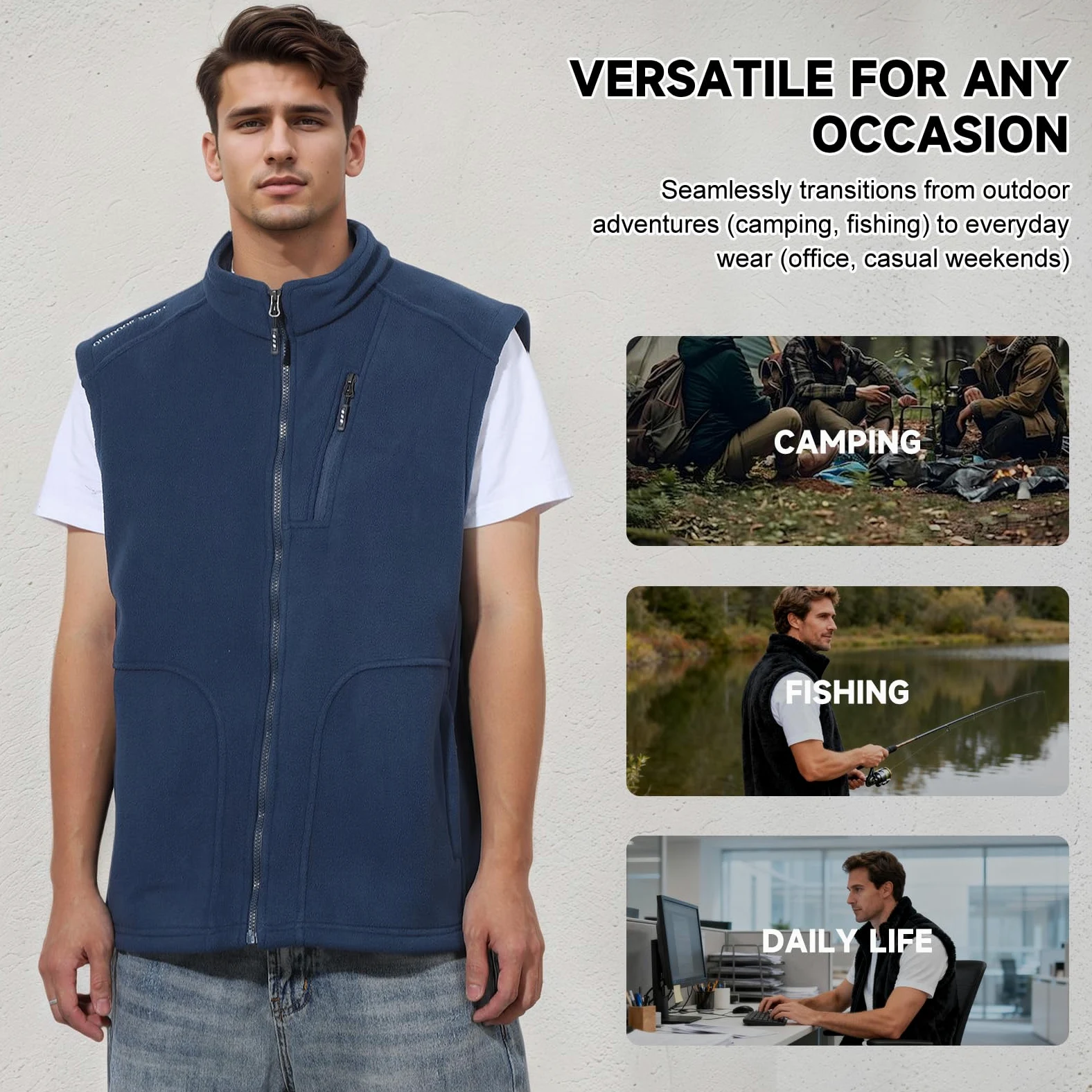 BWBIKE Gilet Polaire pour Hommes Gilets Polaires Légers et Chauds Vêtements d’extérieur Avec Poches Zippées, Veste sans Manches légère Douce pour l’hiver