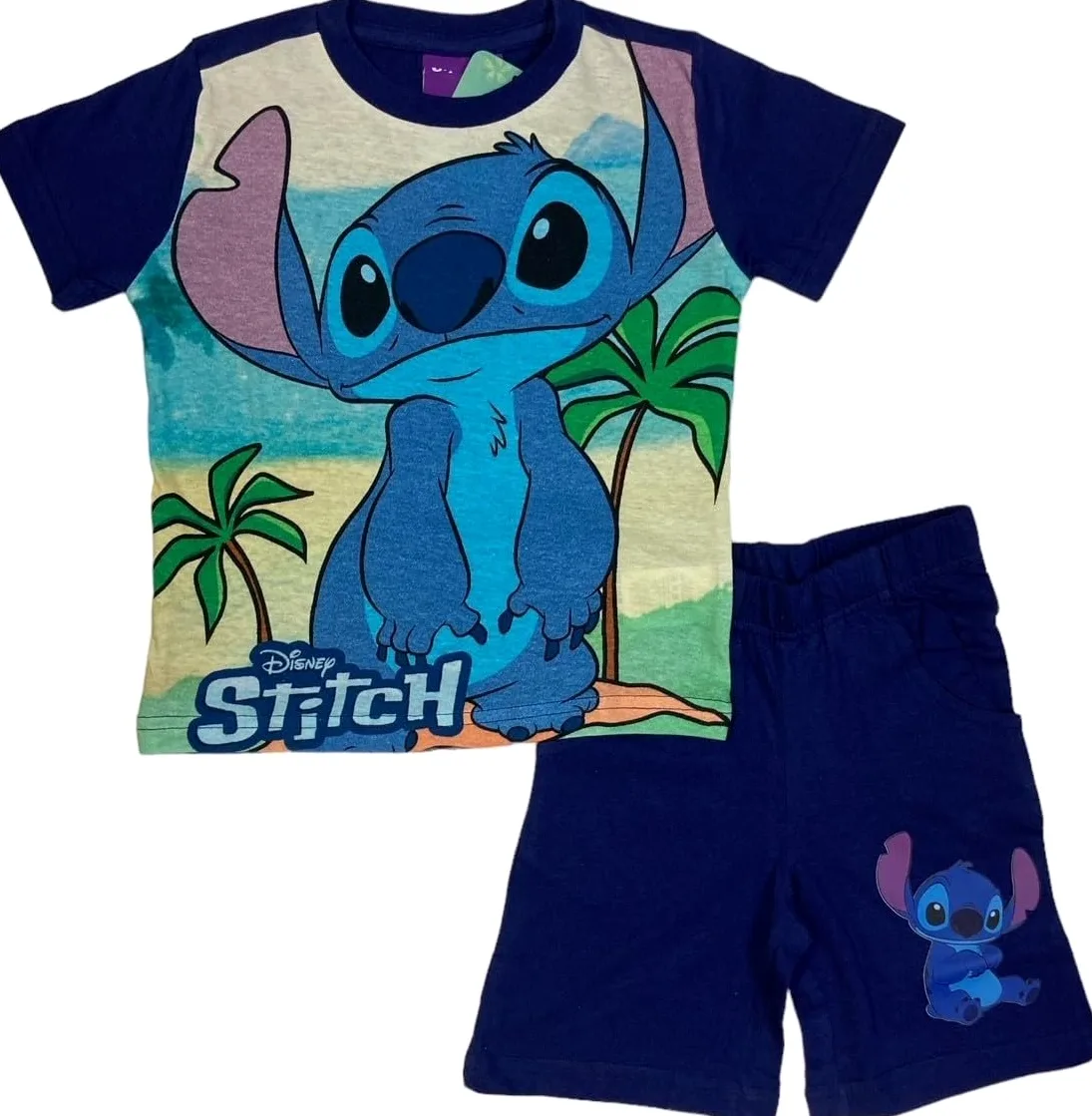 arlis Ensemble T-Shirt Stitch avec Short Stitch Disney l'image est imprimée à l'avant Col Rond. Matière: 100% Coton