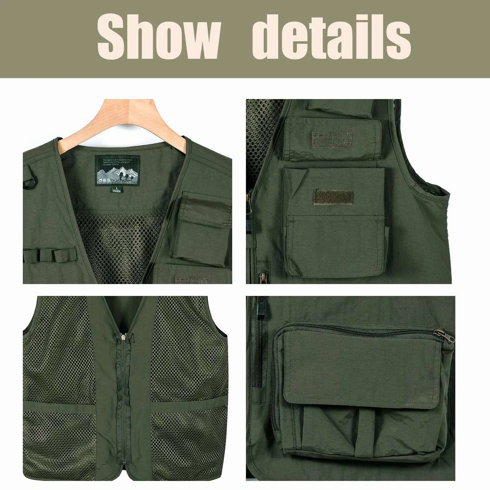Gilet D'extérieur pour Homme Gilet de Pêche avec Multi-Poches Léger Respirant à Séchage Rapide Veste Sans Manches Vêtements Veste de Sport Photographie Camping Chasse Gilets