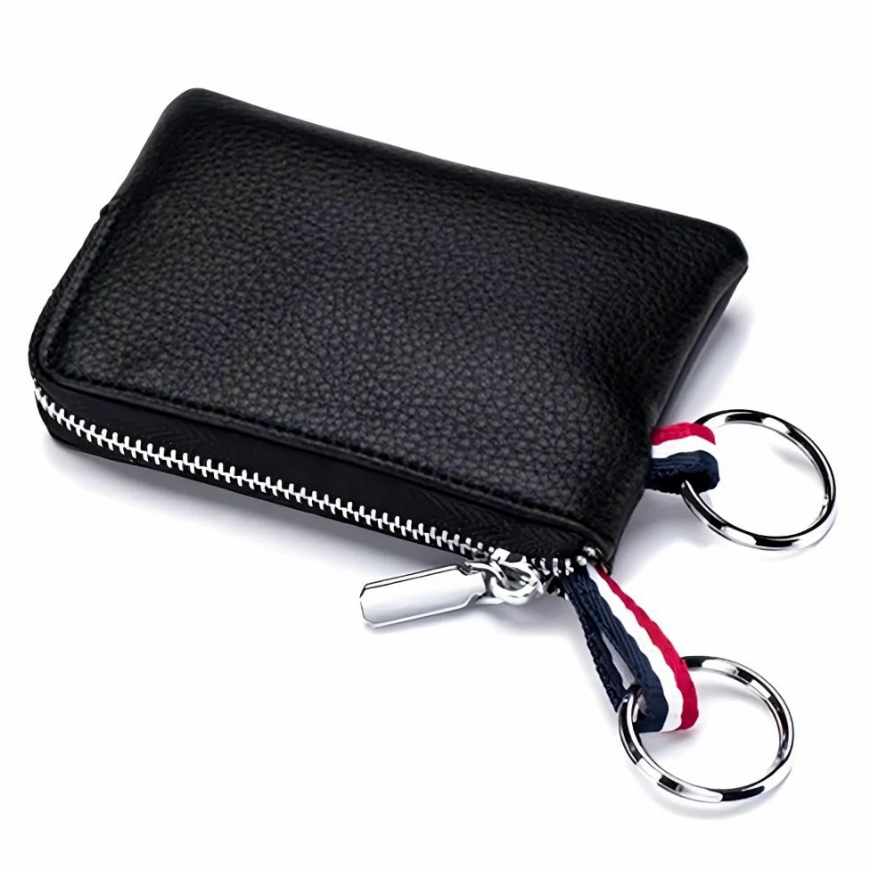Zense - Porte-Monnaie en Cuir Noir avec Porte-clés ZA0011