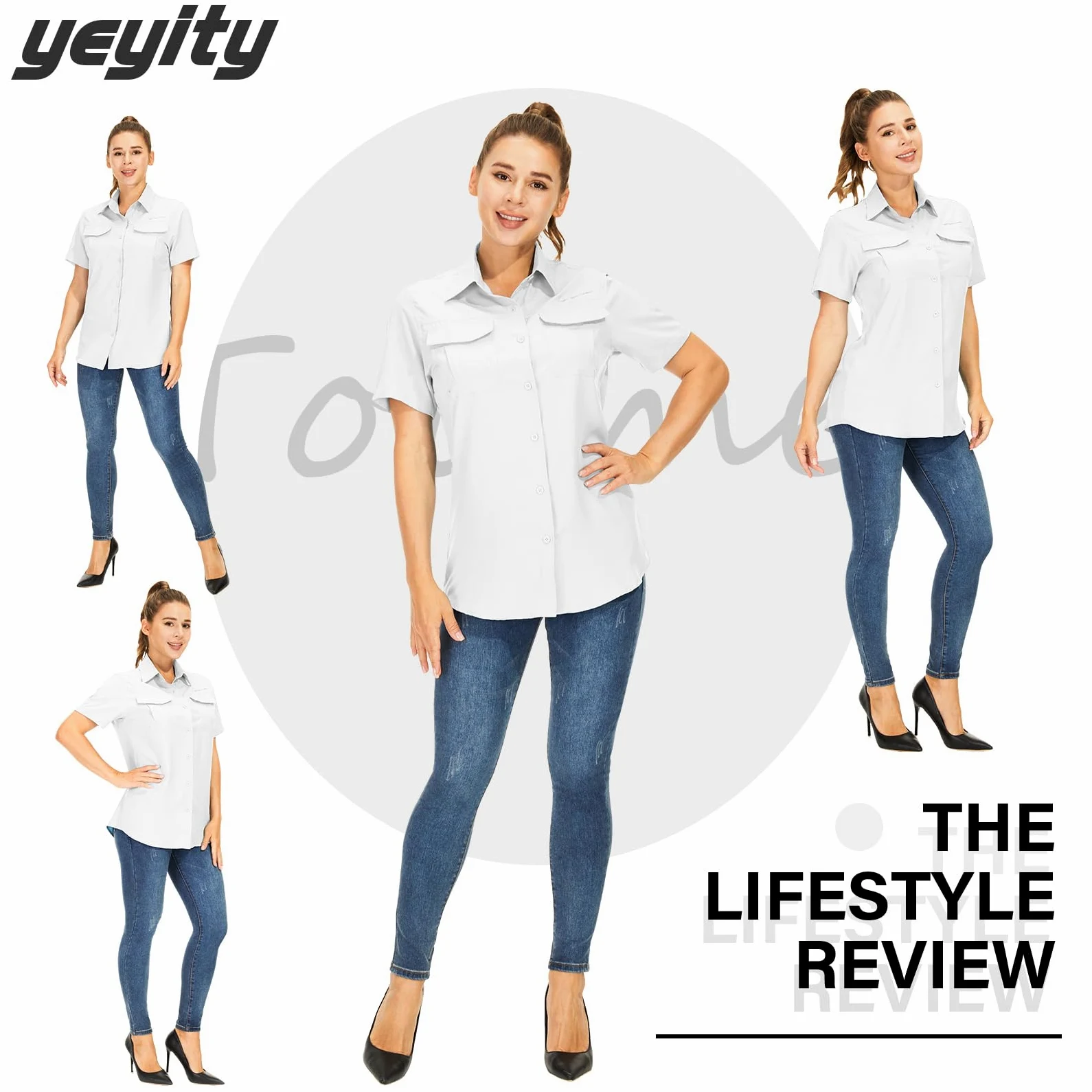 yeyity Chemisier à manches courtes pour femme - Protection UV - Chemise de randonnée - Respirant - Séchage rapide - Pour l'extérieur - Haut d'été