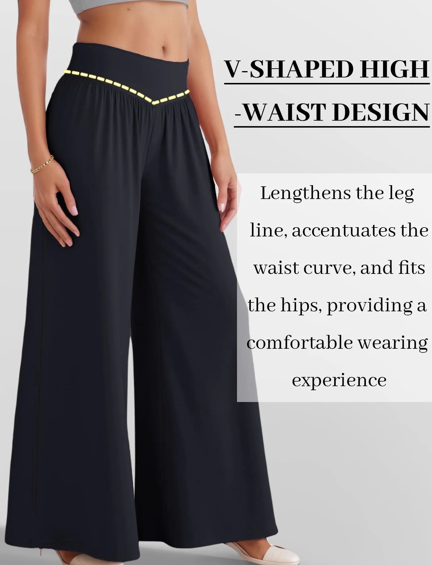 SEAUR Pantalon Ample Femme Palazzo Fluide avec Poches Style Décontracté Élégant Pantalon de Yoga Danse Taille Élastique