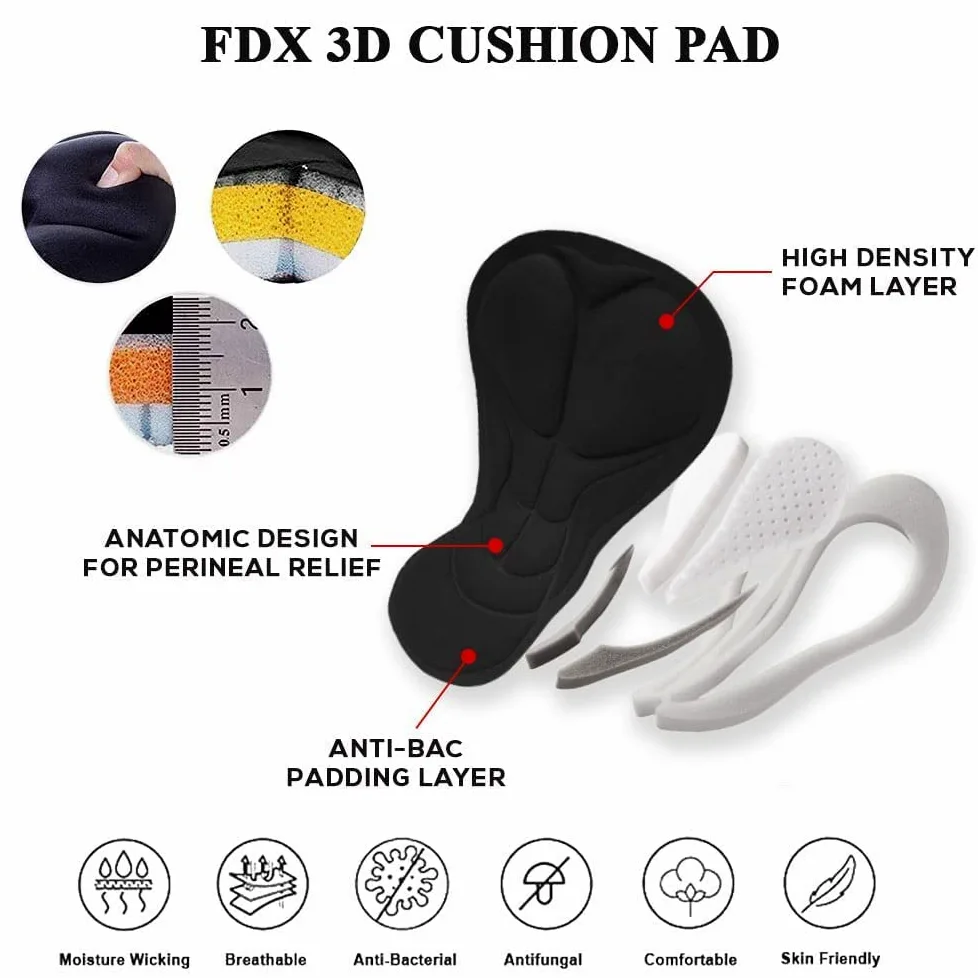 FDX Cuissard à Bretelles pour Homme, Cuissard de Cyclisme rembourré 3D avec Bretelles en Mesh, Poche zippée et Bandes antidérapantes aux Cuisses, vêtement de Cyclisme d'été Respirant