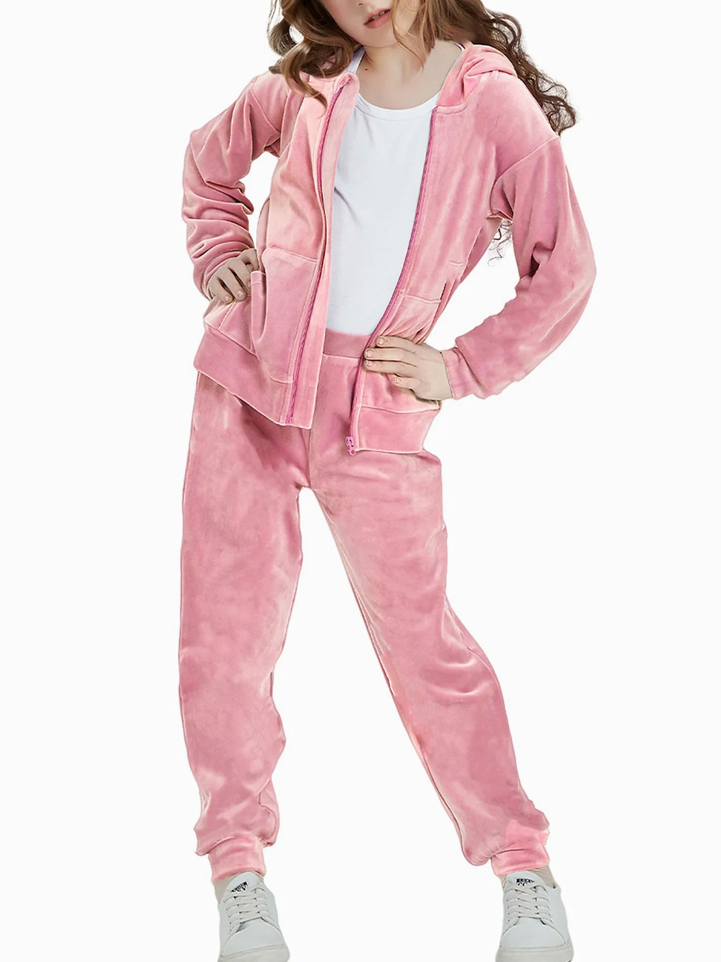 Woolicity Ensemble de Survêtements Pour Filles Survêtement en Velours Tenues 2 Pièces Sweats à Capuche Zippés et Pantalons Vêtements de Sport Ensemble de Jogging