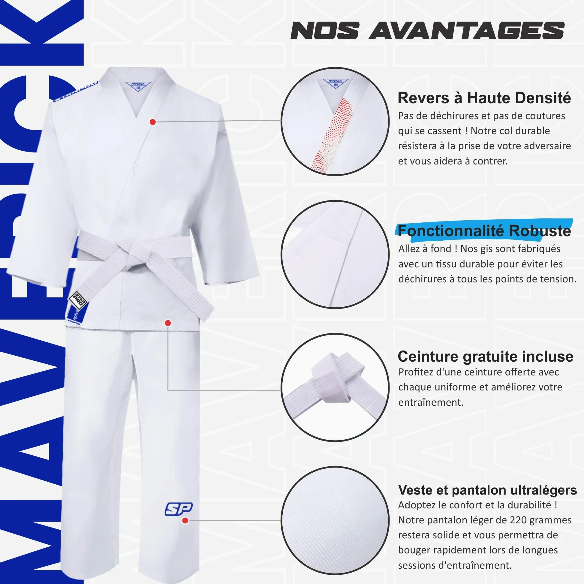 Starpro Gi Kimono de Karaté en Mélange de Coton - Uniforme Professionnel Pour Entraînement et Compétition en Arts Martiaux pour Hommes, Femmes & Enfants - 110-190 cm - Ceinture Blanche Gratuite