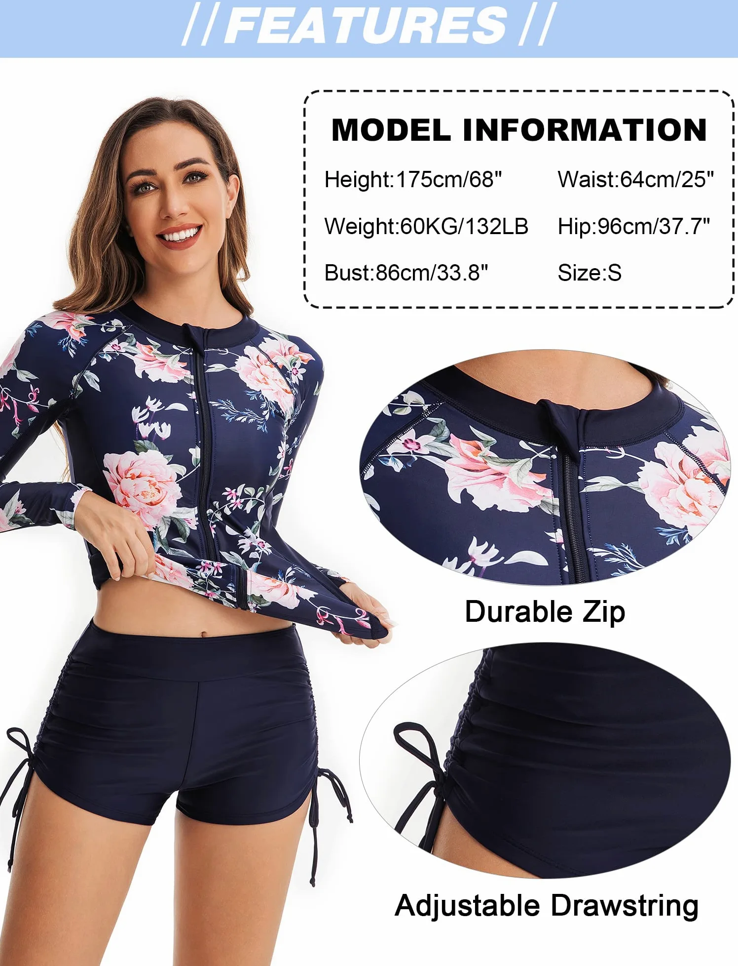 Maillots de Bain 2 Pièces Femmes Manche Longue Rashguard Deux Pièces Femme Mode Col Rond Surf Natation Sport Vêtements de Plage