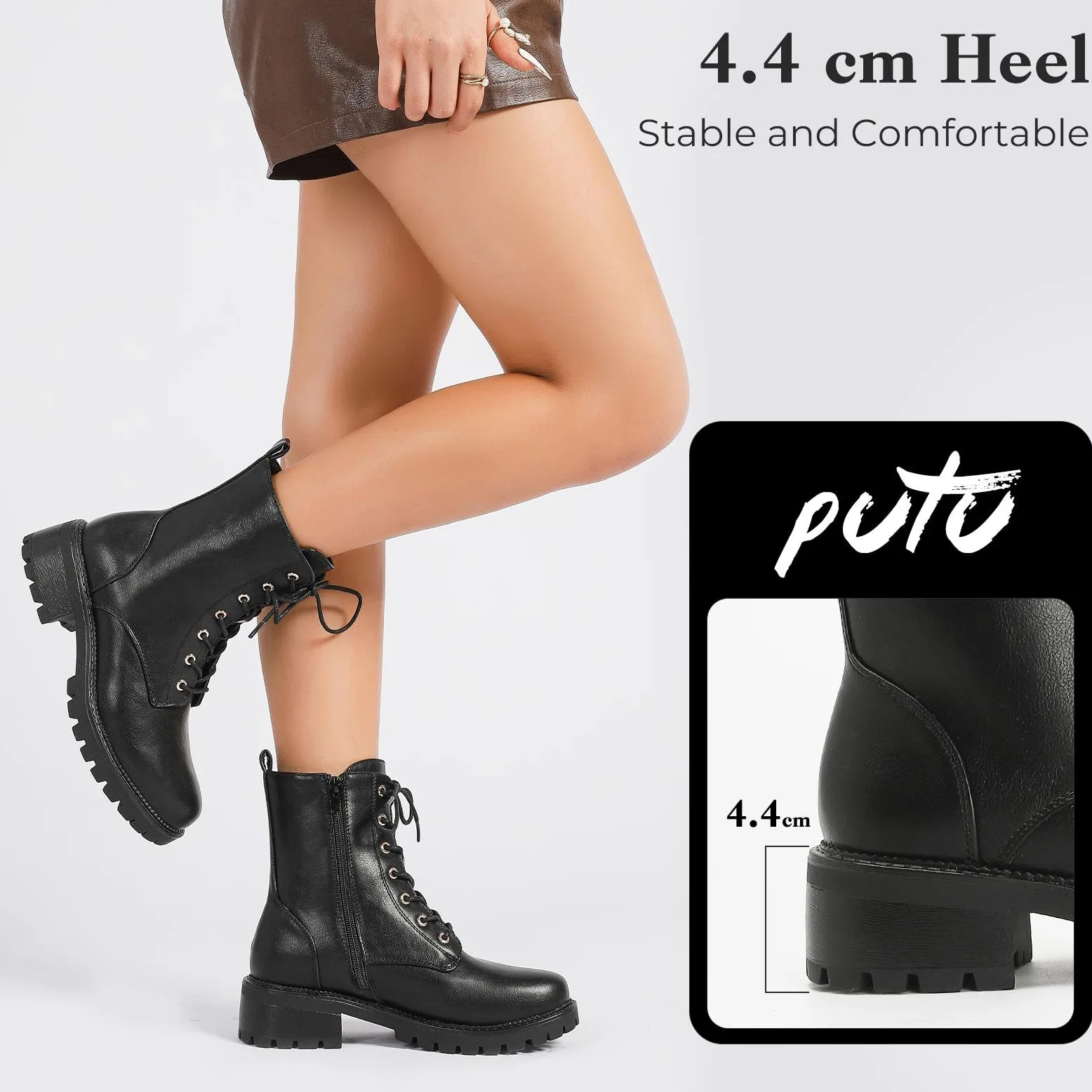 Putu Bottines Femme à Lacets et Fermeture Éclair, Bottes avec Semelle Antidérapante, Style Tendance et Faciles à Porter 36-42
