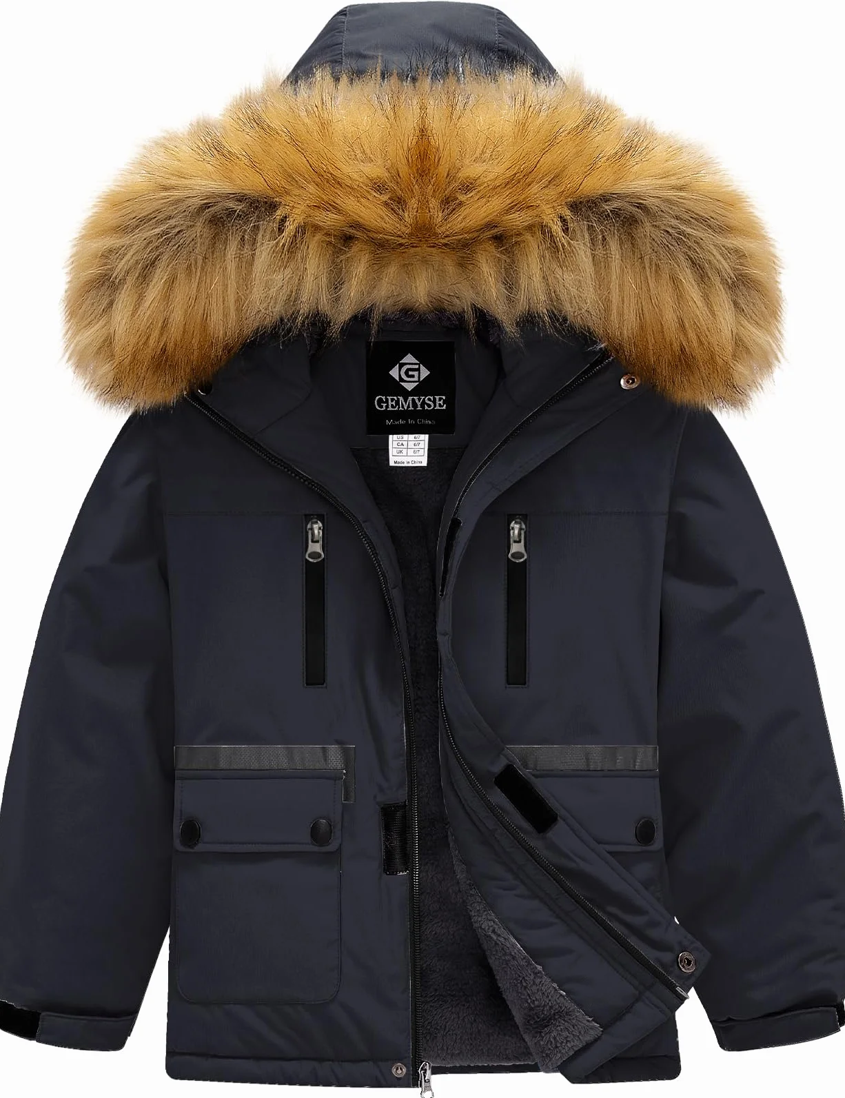 GEMYSE Veste de Ski pour Garçon Enfant Manteau Hiver Chaud Imperméable Coupe-Vent Blouson avec capuche en Fourrure Amovible