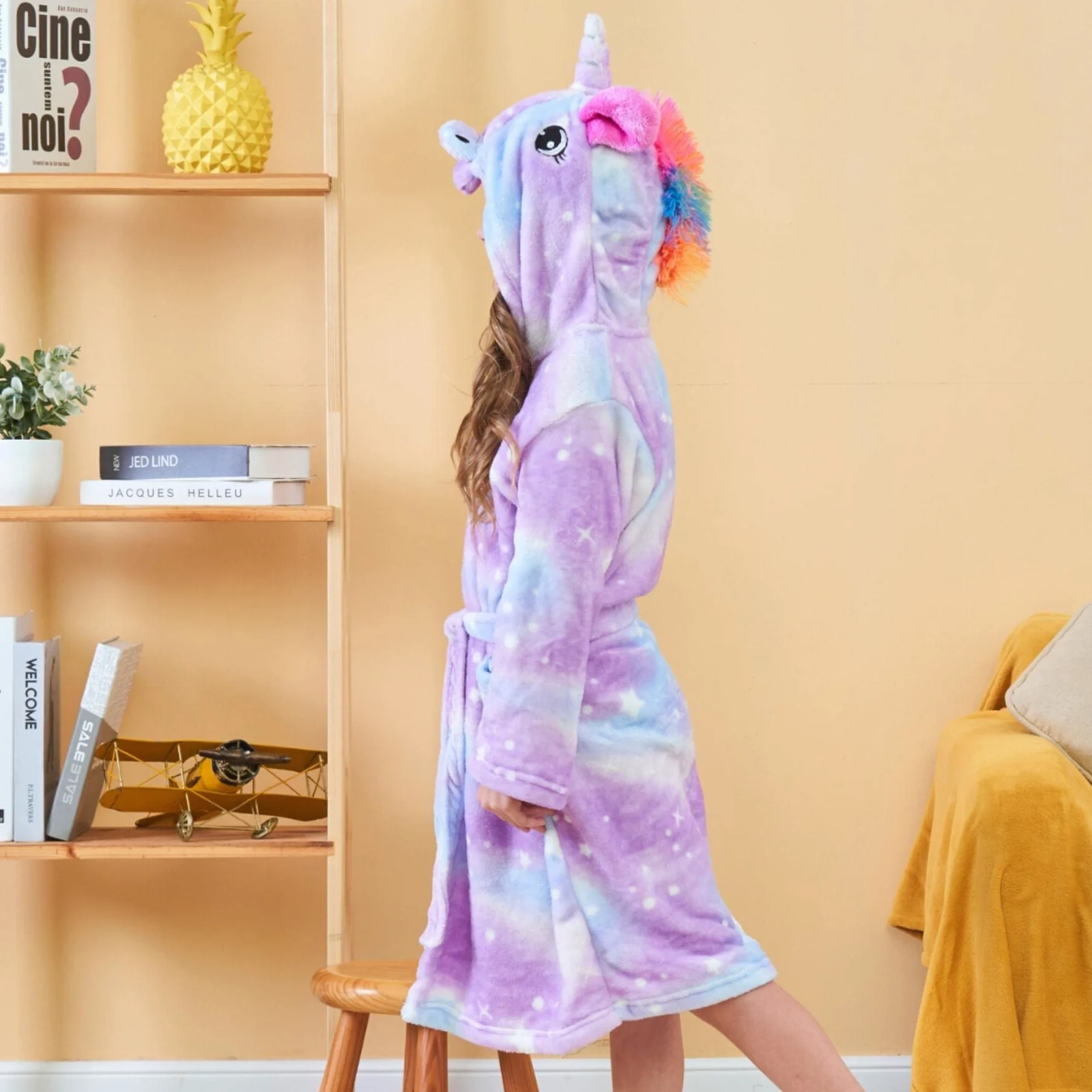 Peignoir Doux Fille Licorne Robes de Chambre à Capuche pour Filles avec Pantoufles de Licorne - Cadeaux pour Filles