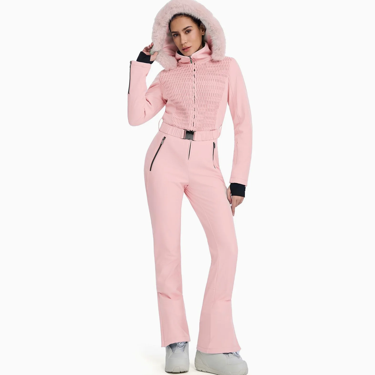 HOTIAN Combinaison de ski une pièce pour femme - Imperméable - Coupe-vent - Pour l'hiver - Chaude - Avec capuche