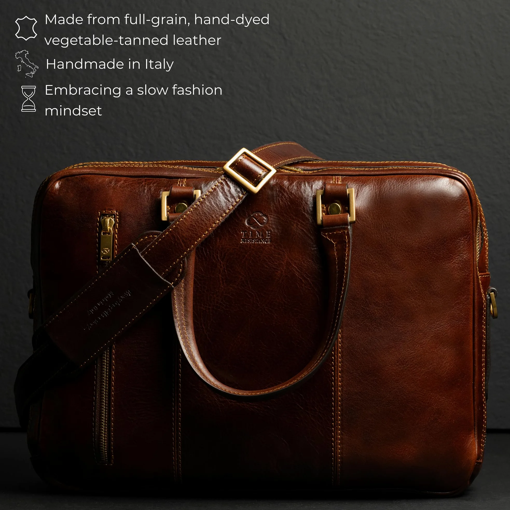 Time Resistance Full Grain Leather Shoulder Bag Handmade in Italy for Men's Notebook