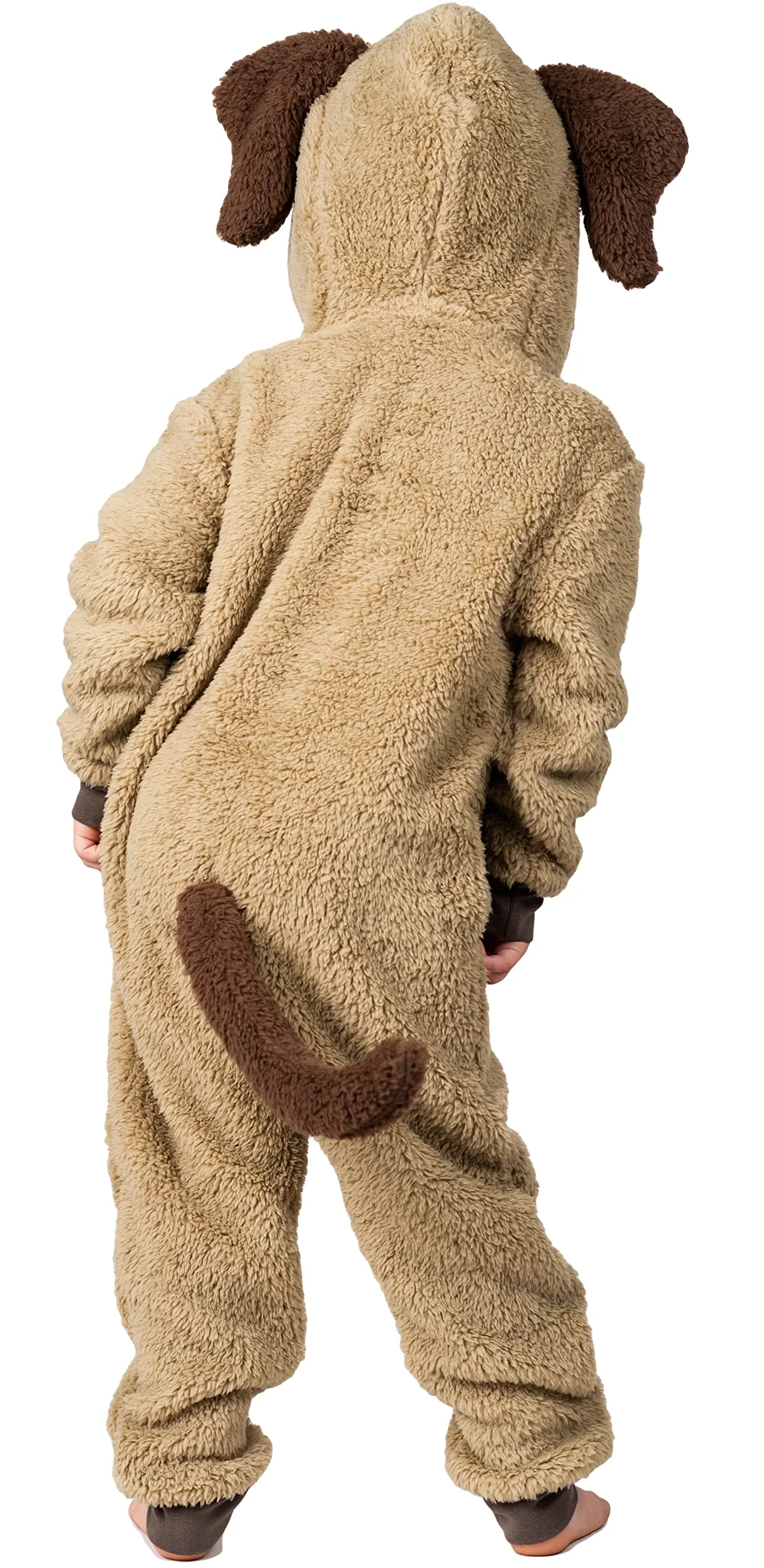 Combinaison tout-en-un pour chien ou fille en polaire douce avec queue pour enfants de 2 à 13 ans en noir, blanc ou beige