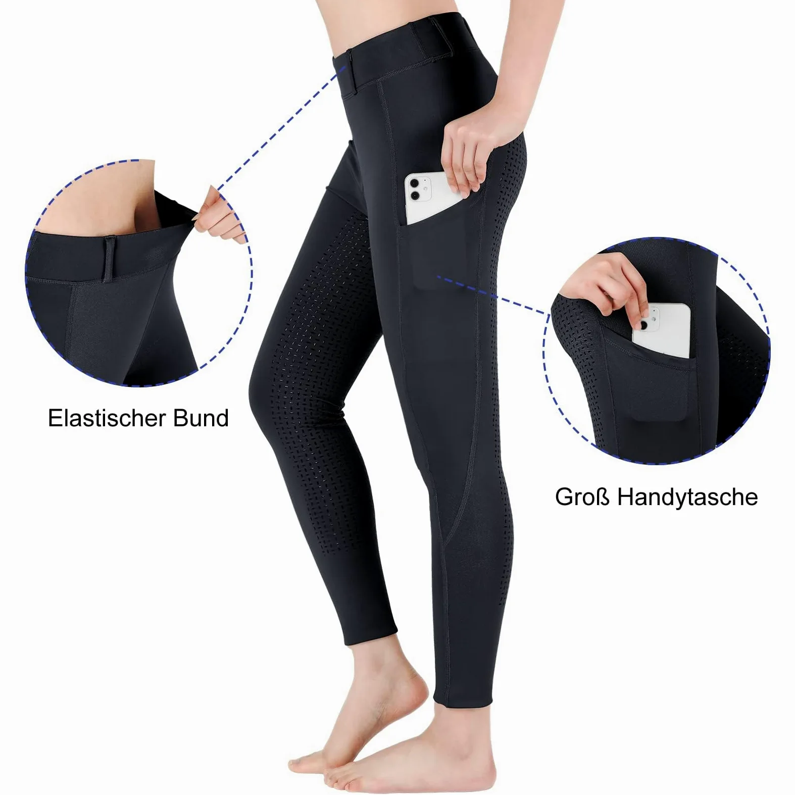 beroy Pantalon d'équitation pour enfant avec empiècement complet avec leggings d'équitation en silicone pour fille avec passants de ceinture et poche pour téléphone portable