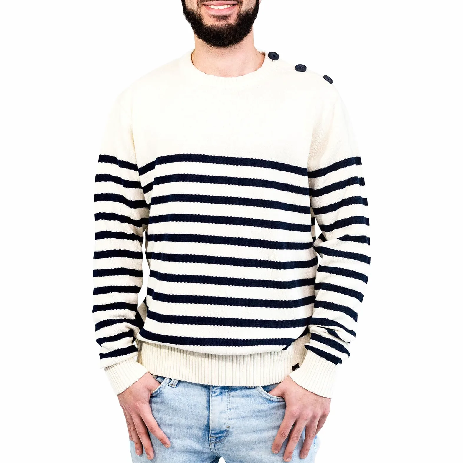 Breizh Ocean - Pull Marin Homme Rayé ou Uni - du XS au 4XL - Création Française Bono - Pull Homme Hiver - Vêtement Marin pour Homme