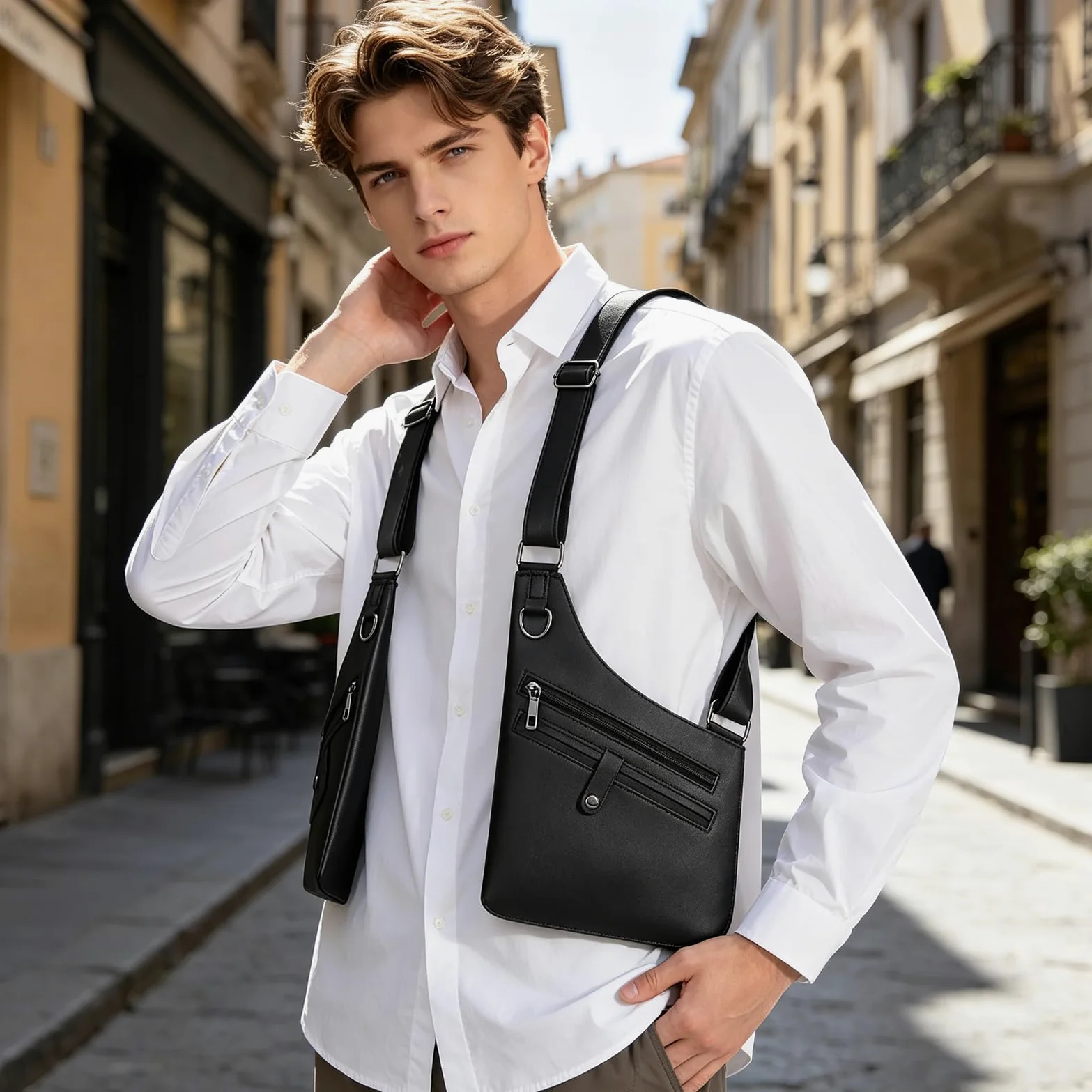 Sling Bag Hommes Femmes Holster Sac Hommes Anti Vol Sac Vélo Sac Bandoulière pour Voyages Randonnée et Outdoor