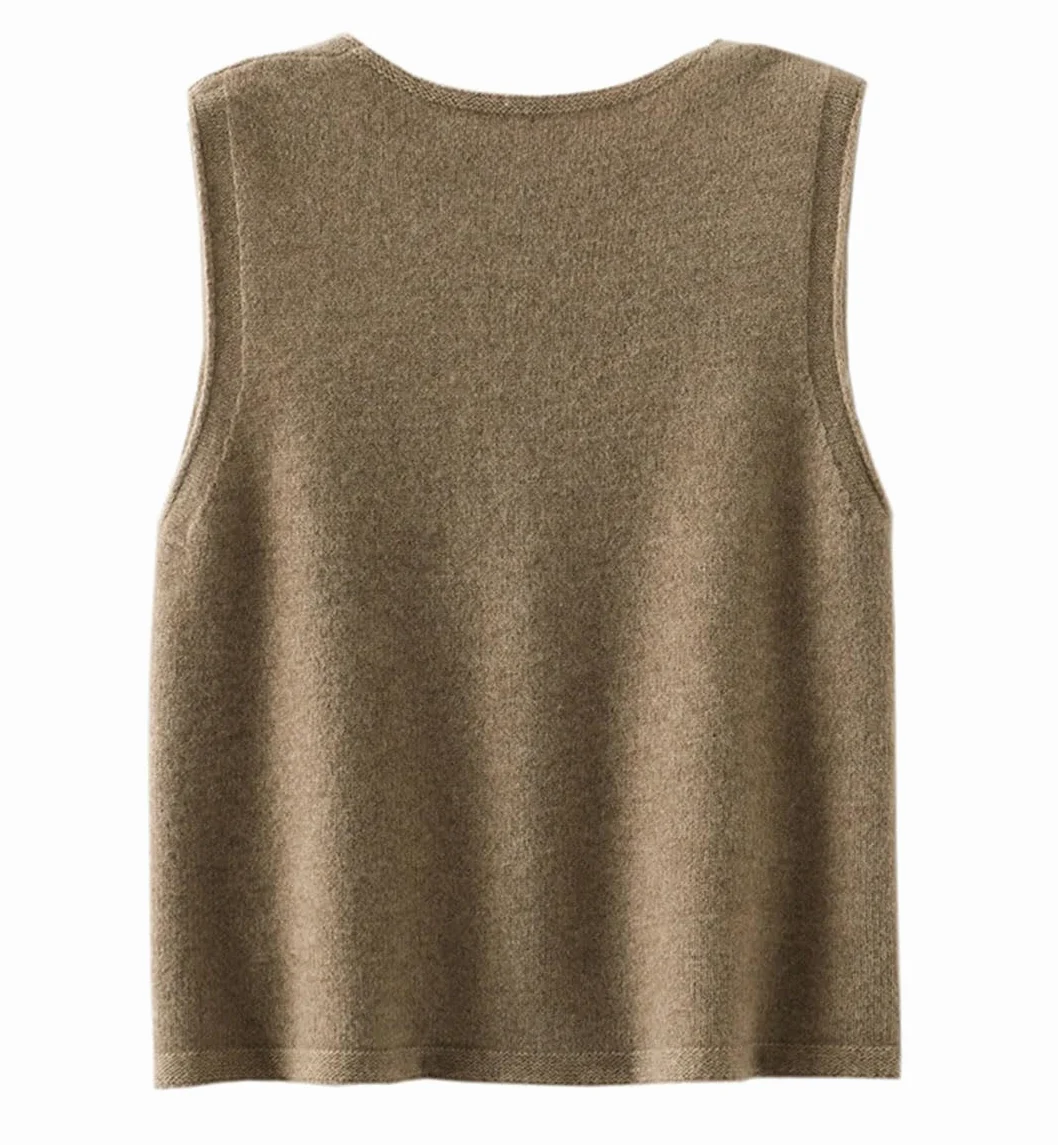 Alloaone Gilet Ample À Col en V pour Femmes, sans Manches, en Cachemire Tricoté avec Poche, Cardigan À La Taille