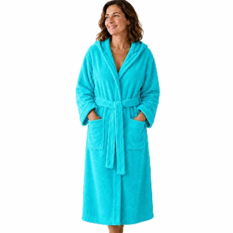 SABANALIA Peignoir unisexe en tissu éponge avec capuche, 420 g/m², 100% coton, double poche, disponible en plusieurs tailles et couleurs, ceinture ajustable, haute capacité d'absorption