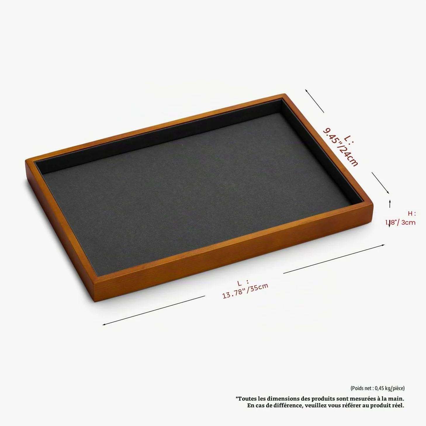 Oirlv Bois Massif Plateau Plat Pour Bijoux,Empilable,Tiroir Pour Bijoux,Organisateur,Vitrine,Porte Bijoux(Gris)