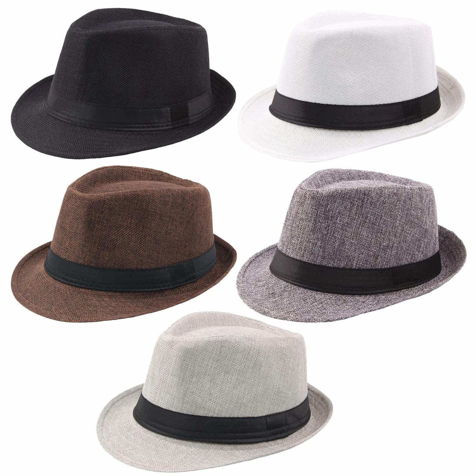 Geebuzz Lot de 5 chapeaux Fedora à bord court classique d'été plage soleil chapeau panama casquette pour homme femme