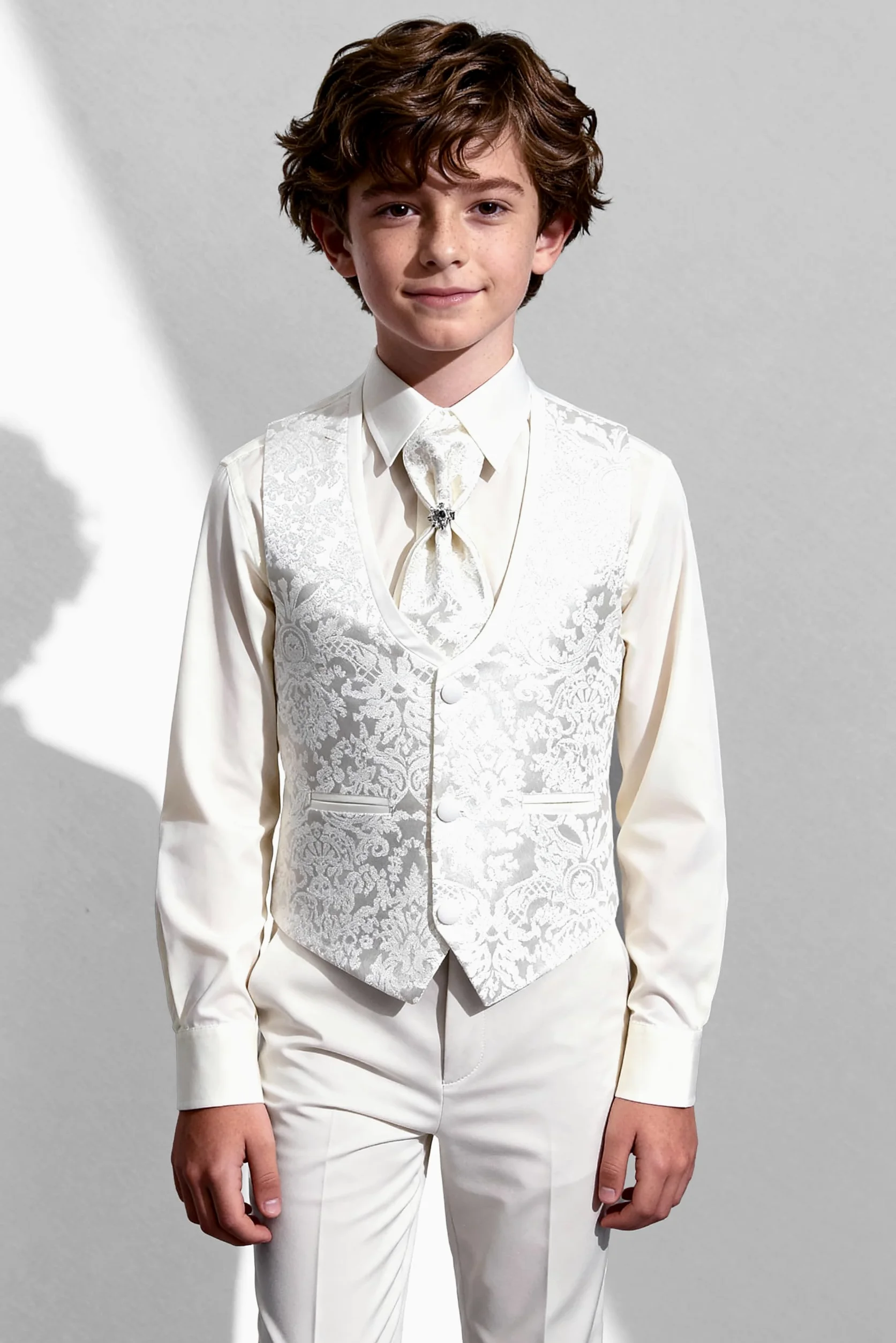 SIRRI Ensemble Smoking de Communion à Motifs pour garçons, 5 pièces, pour Mariage, dîner, Bal de Promo, 1 à 16 Ans