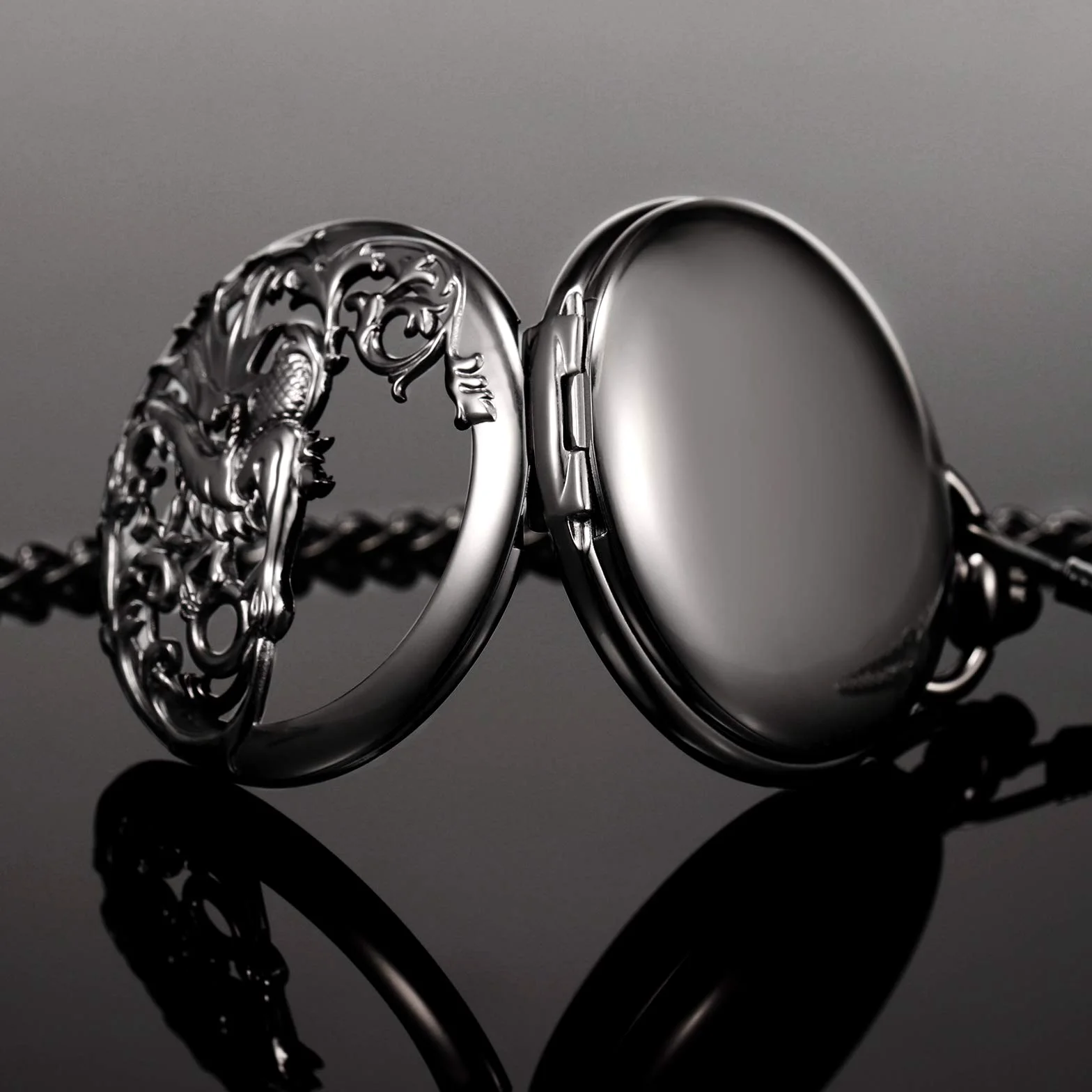 Treewo Montre de Poche Unisexe avec chaîne et rehausseur à Main analogique avec Double charnière et Squelette en Bronze