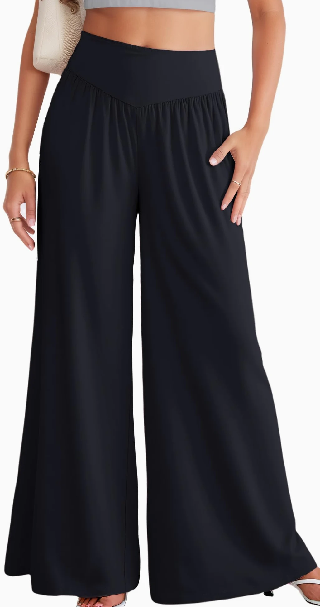 SEAUR Pantalon Ample Femme Palazzo Fluide avec Poches Style Décontracté Élégant Pantalon de Yoga Danse Taille Élastique