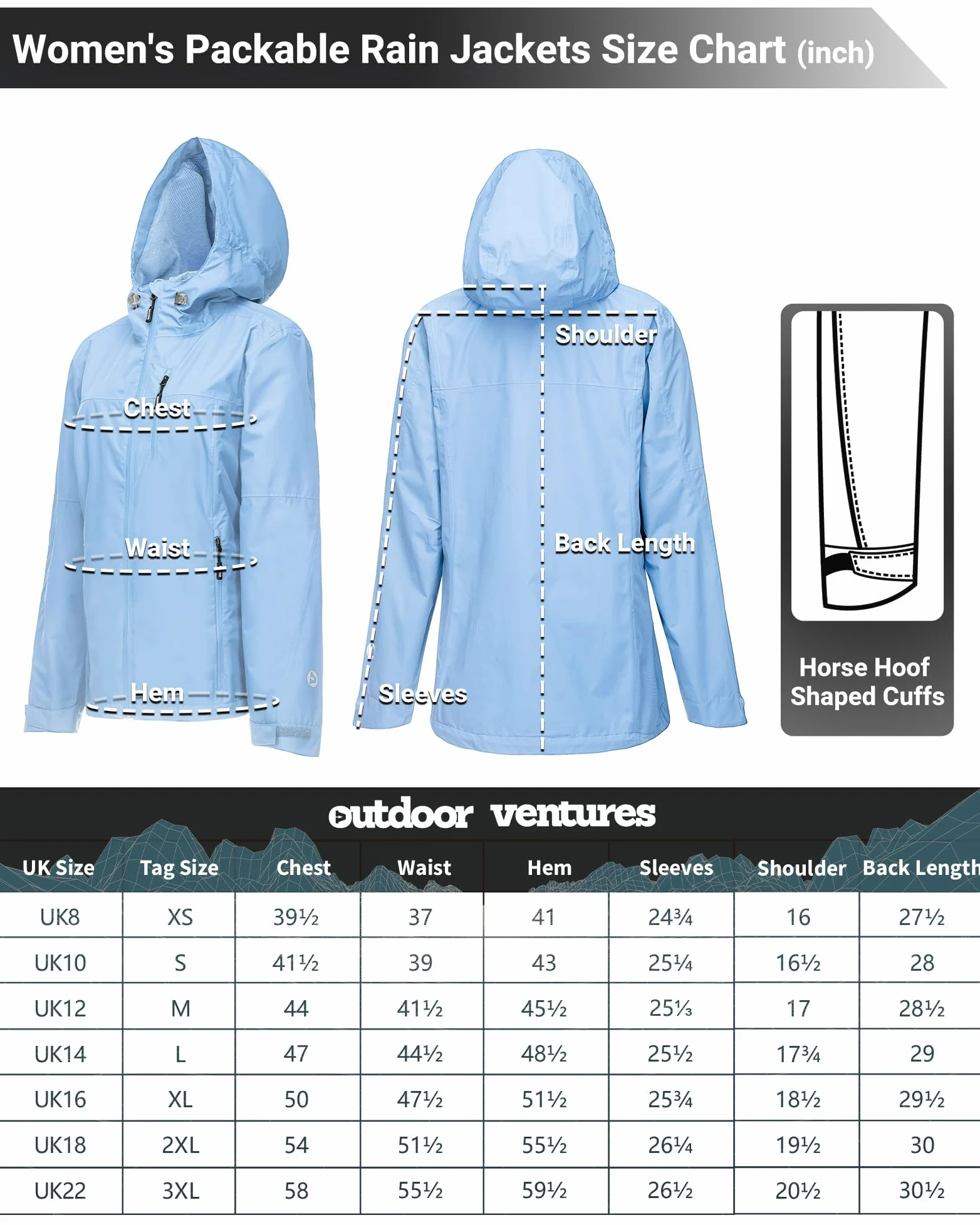 Outdoor Ventures Veste imperméable pour femme - Légère - Coupe-vent - Pliable - Veste de pluie pour l'extérieur, la course à pied, le golf, le cyclisme - Veste softshell avec capuche