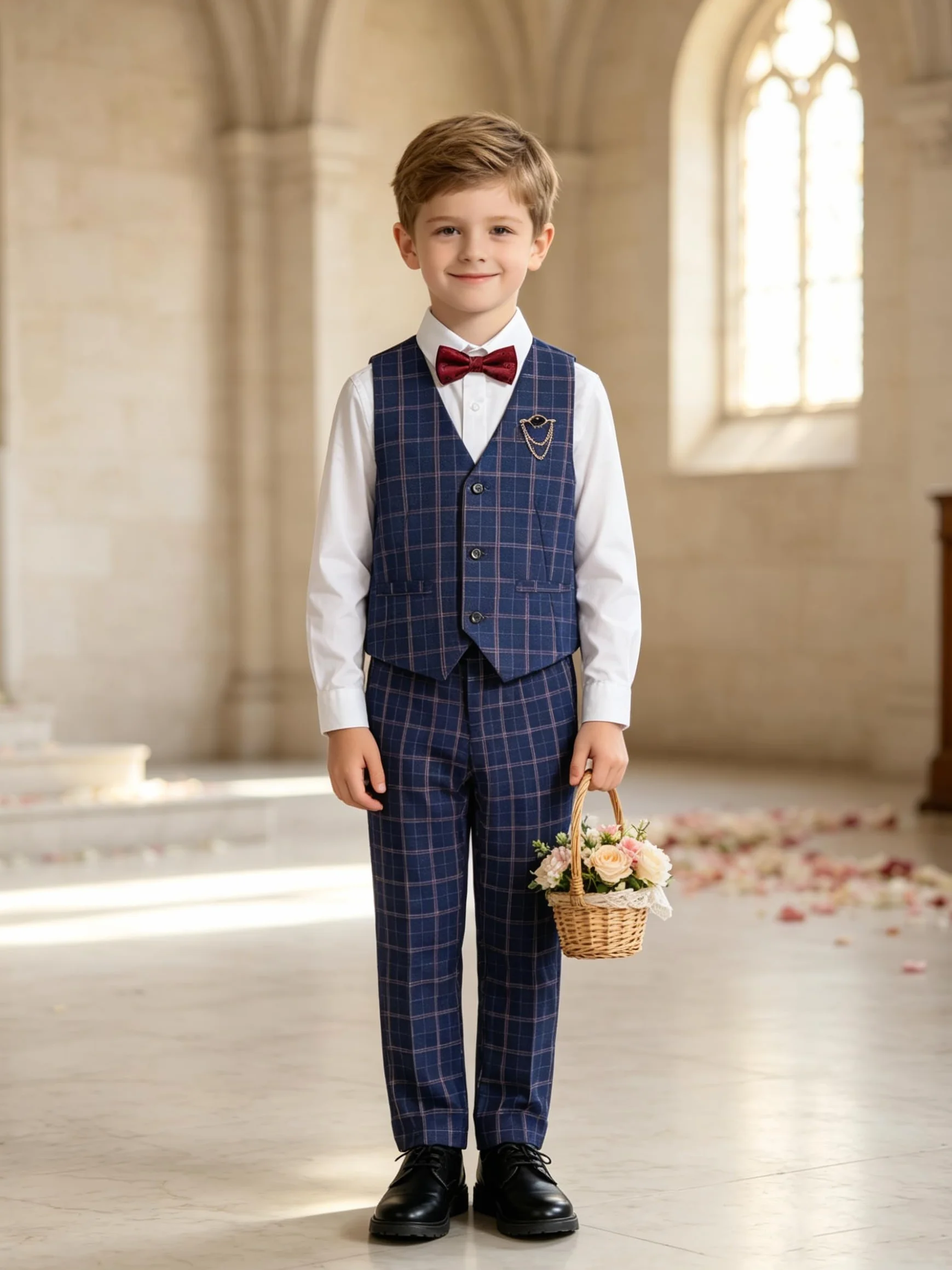 LOLANTA Costume Mariage pour Garçon, Tenue à Carreaux Cérémonie Enfant, Ensemble Gilet et Pantalon
