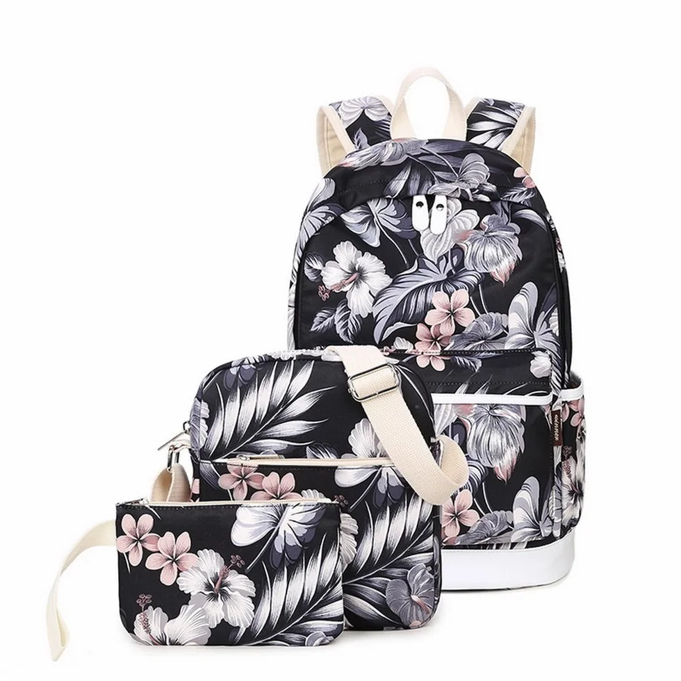 Acmebon Sac à dos décole fashion pour filles, Sac à dos Casual pour ordinateur portable - Ensemble de 3 pièces pour femmes Floral