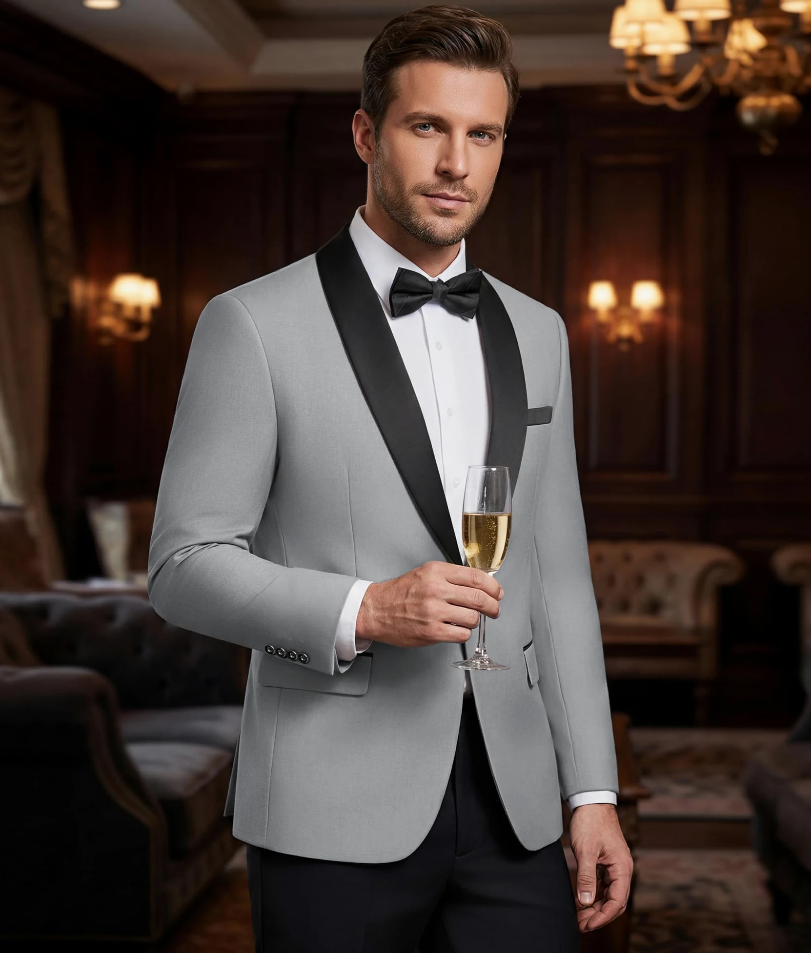 Blazer Homme Slim Fit 1 Bouton Revers Châle Veste de Costume Élégante pour Mariage Business Cérémonie Soirée