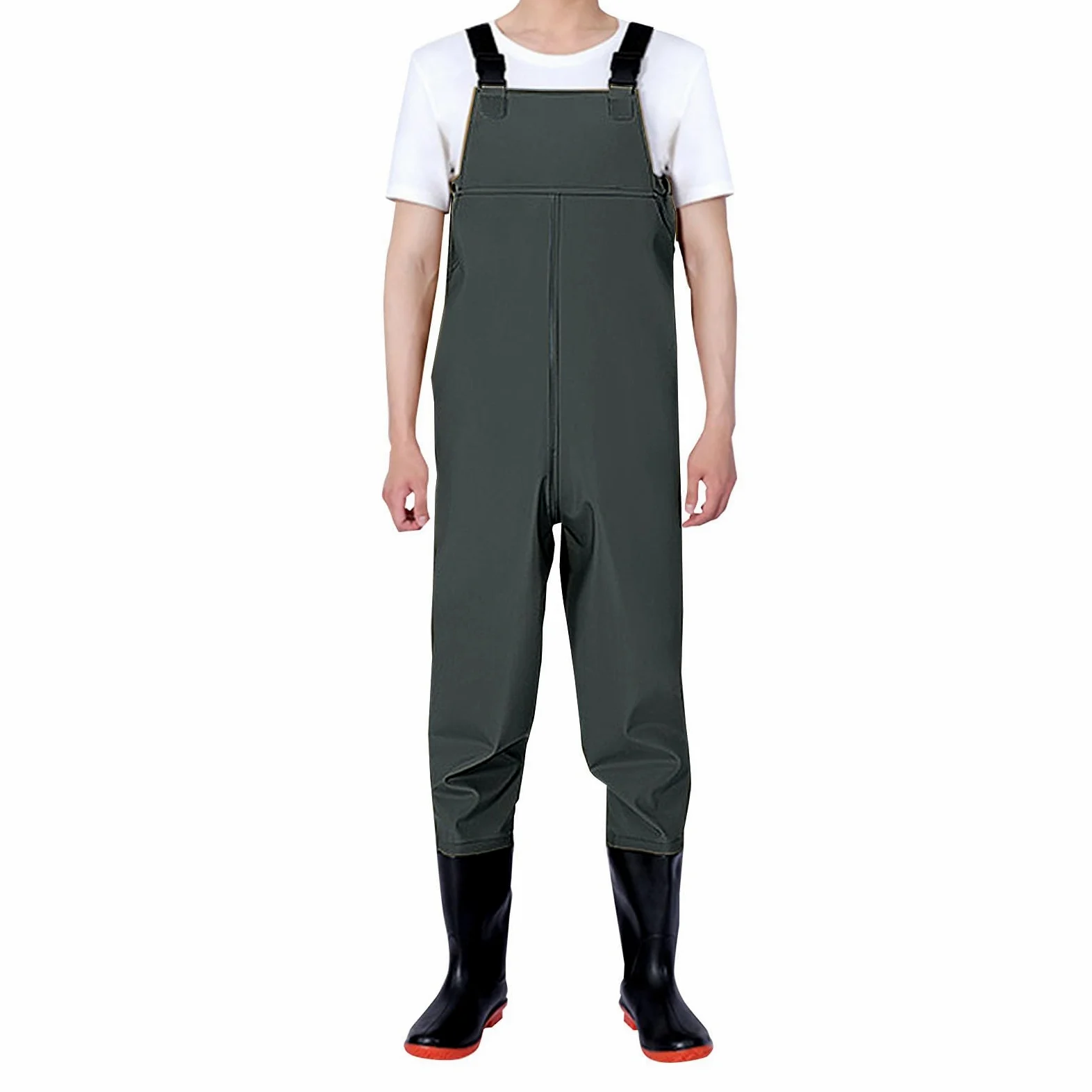 IQYU Pantalon de Pluie pour Homme - Pantalon de Pêche Imperméable avec Bottes - Vert - Taille 3XL - Pour Hommes Adultes, Enthousiastes de Plein Air