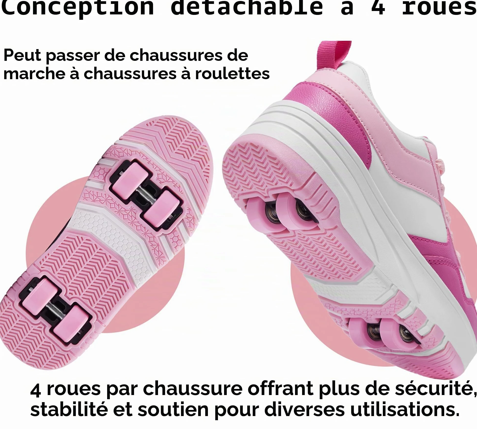 Chaussures avec Roues pour Garçons et Filles, Patins de Patinage pour Enfants, Patins à Roulettes avec 4 Roues Amovibles, Confort Sportif en Plein Air pour Enfants, 22 EU