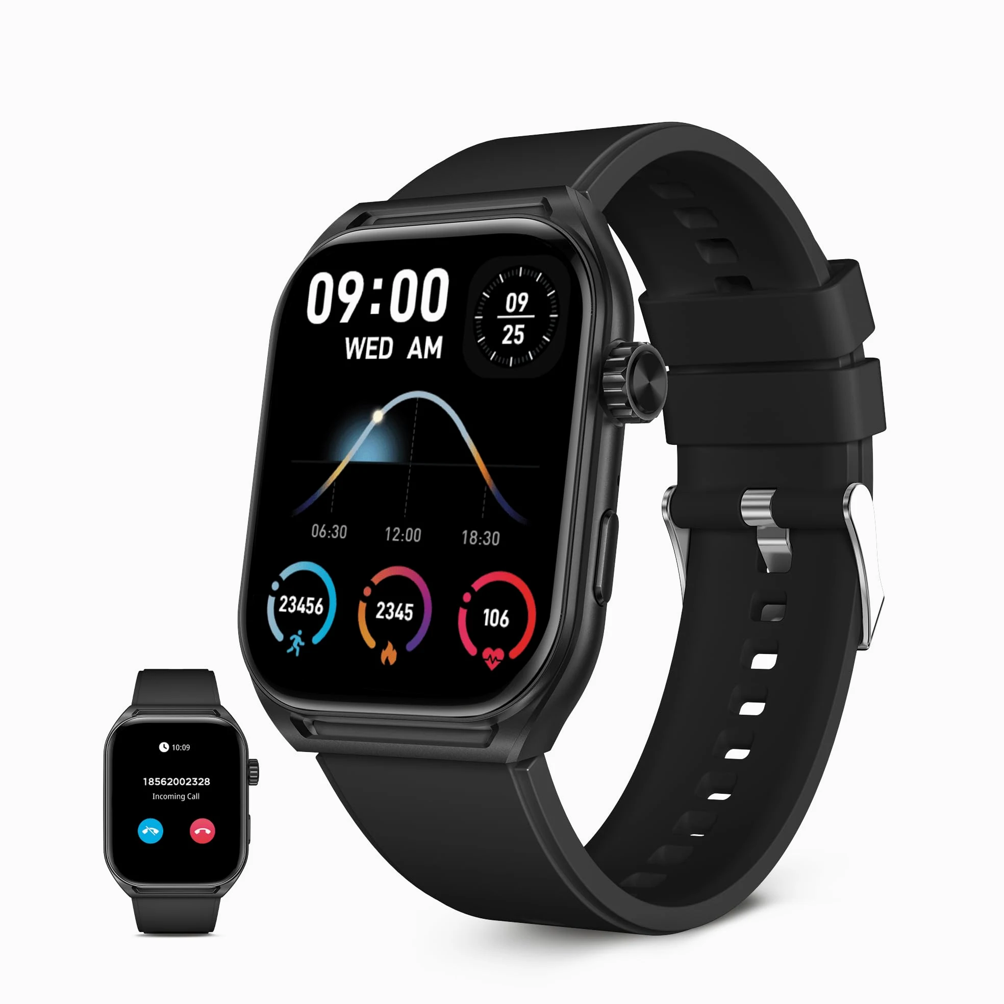 KSIX Smartwatch Urban Move noir, écran AMOLED 2,06", messages, mains libres, assistant vocal, 100+ modes sportifs