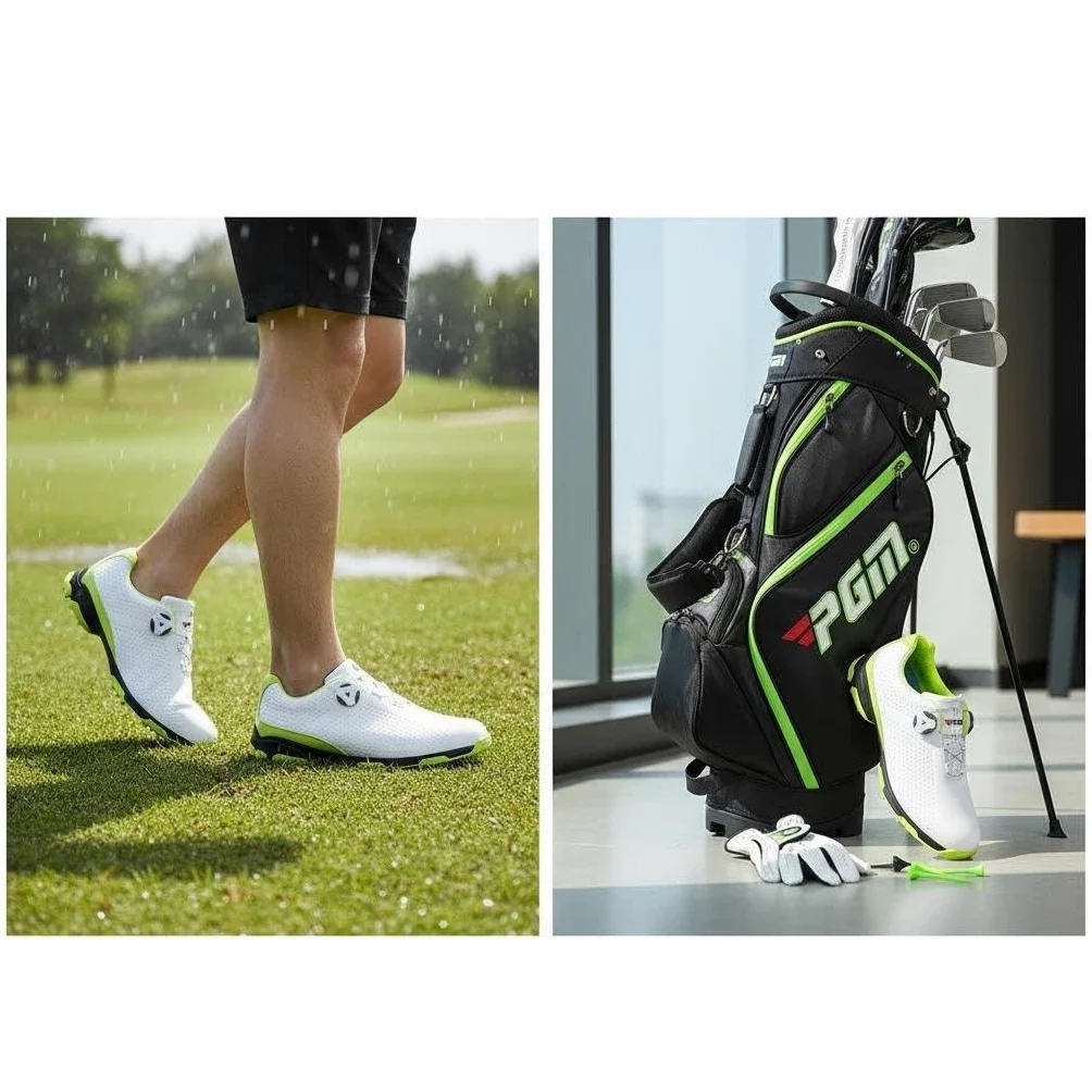 Chaussures de Golf Imperméables Anti-dérapage pour Hommes avec Système de Dentelle