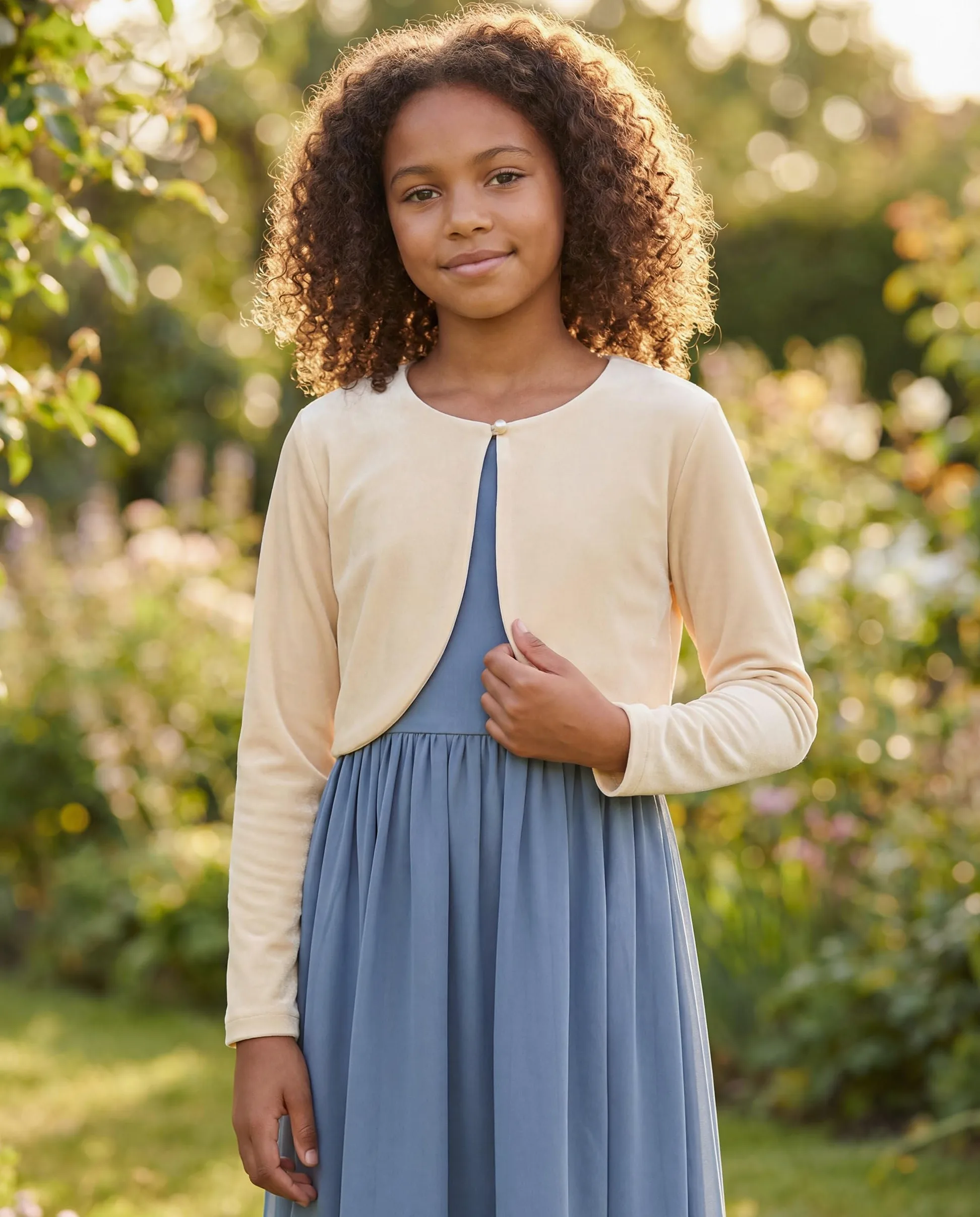 Bolerose Boléro Pull en Velours à Manches Longues pour Fille Enfant