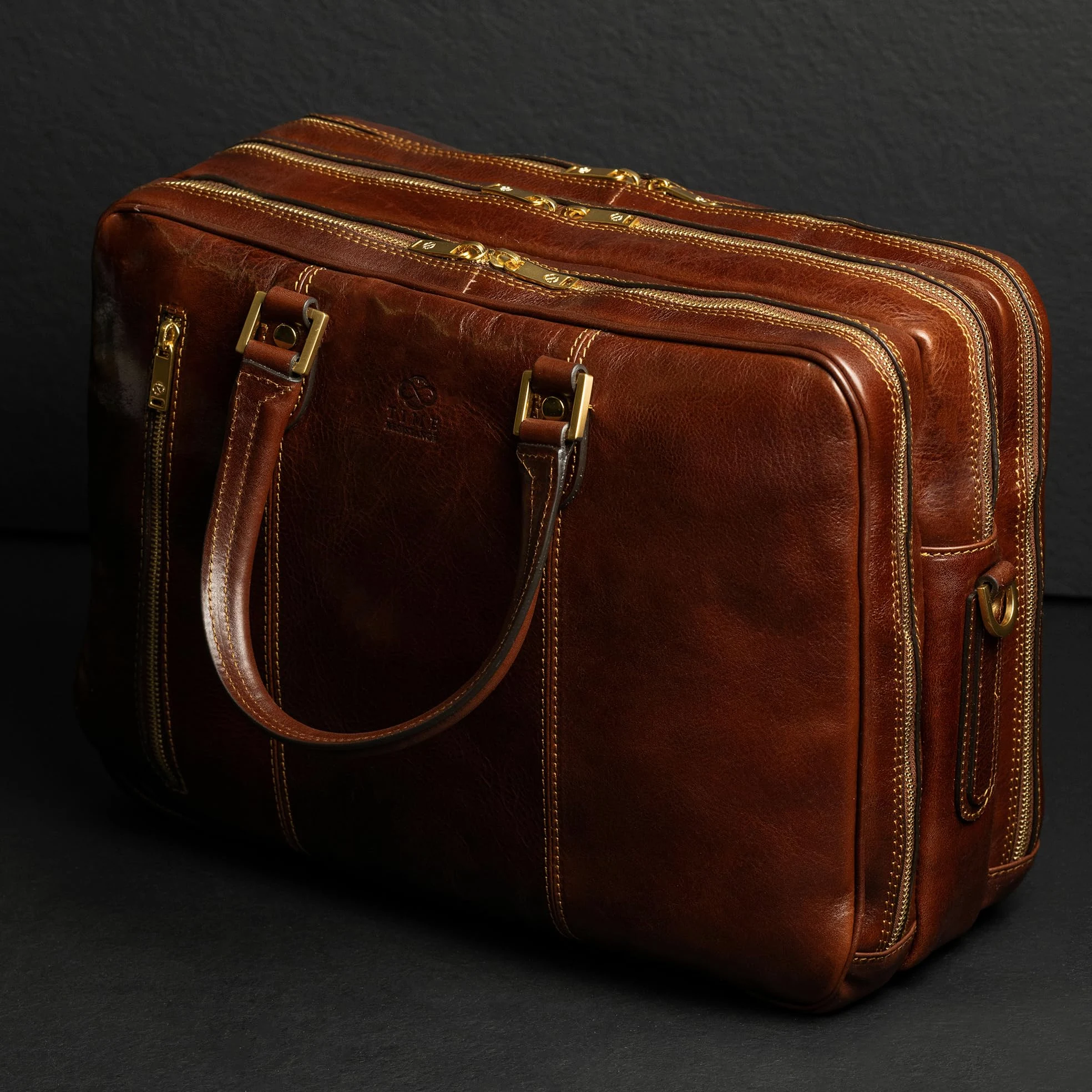 Time Resistance Full Grain Leather Shoulder Bag Handmade in Italy for Men's Notebook