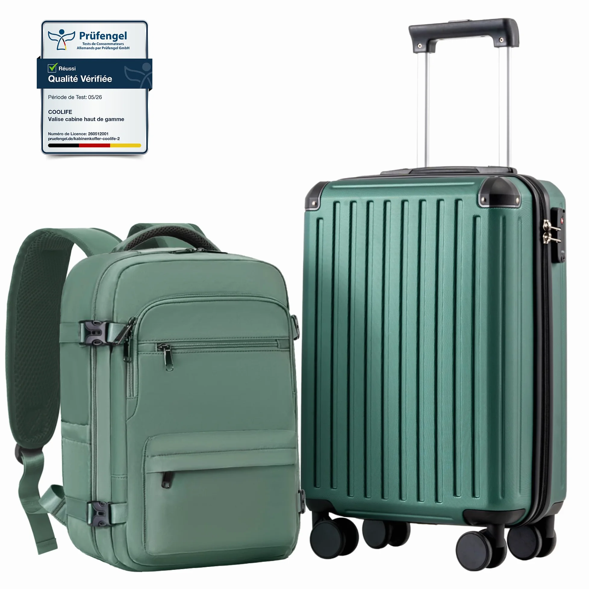 COOLIFE Ryanair Valise Cabine 55x35x20 40x20x25 20L Bagage à Main Rigide Serrure TSA 4 Roulettes Jumelées