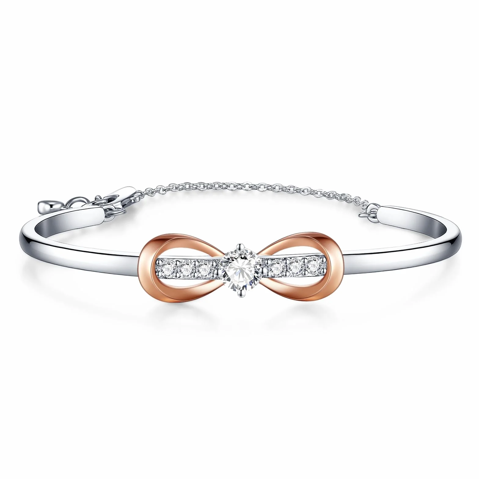 Plaqué or blanc 18 Carats et or rose nœud d'amour Infini Bracelet Femme, Bijoux Femme, Romantique Cadeau Femme-Idées Uniques pour Anniversaire, Fête des Mères, Saint-Valentin, Noël