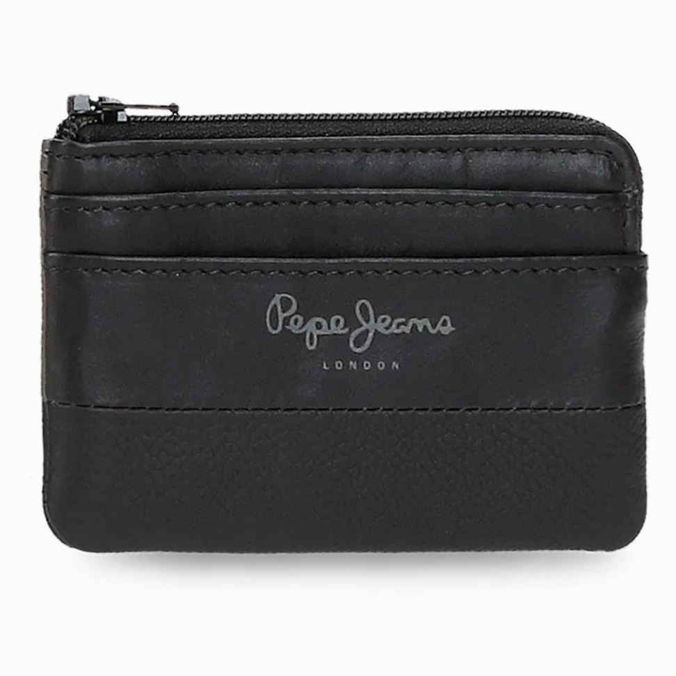 Pepe Jeans Double Porte-Monnaie Noir 11 x 7 x 1,5 cm Cuir by Joumma Bags, Noir, Talla única, Porte-Monnaie