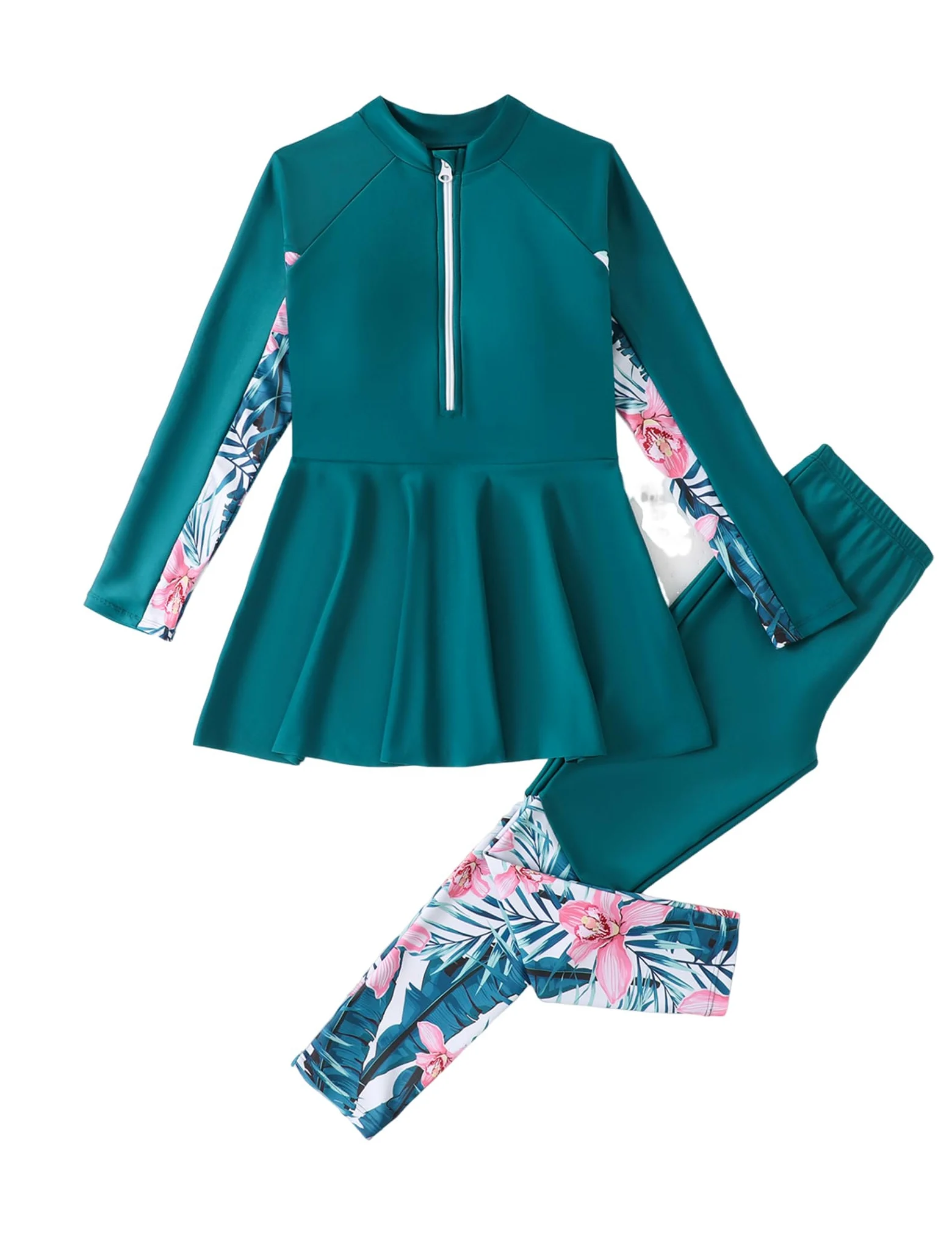 Odizli Maillot de bain burkini pour filles et enfants - Maillot de bain modeste à manches longues avec haut zippé et pantalon de bain musulman