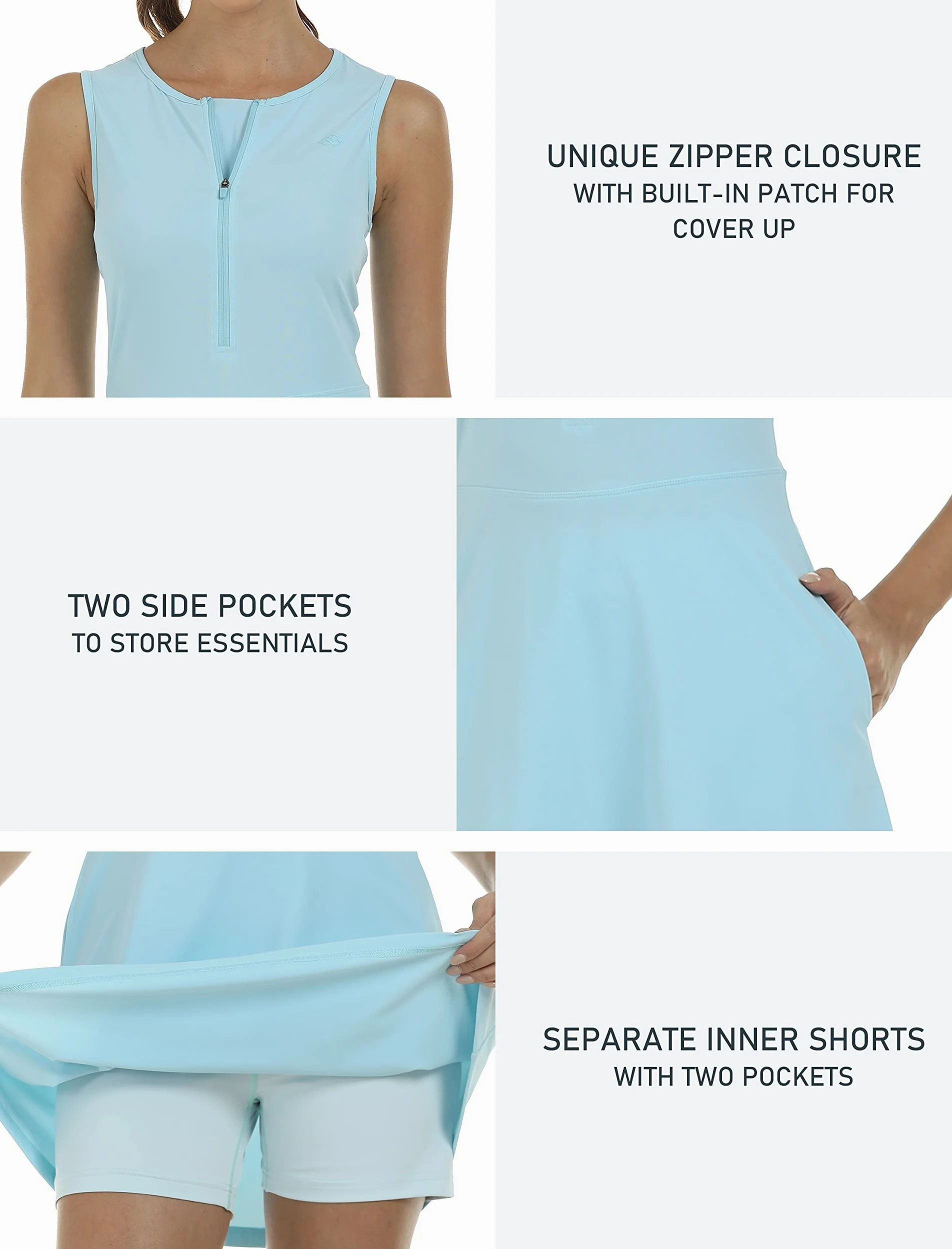 JINSHI Robe de Tennis et de Golf Femmes avec Short Intérieur Robes de Sport Athlétique sans Manches Séchage Rapide avec Poches