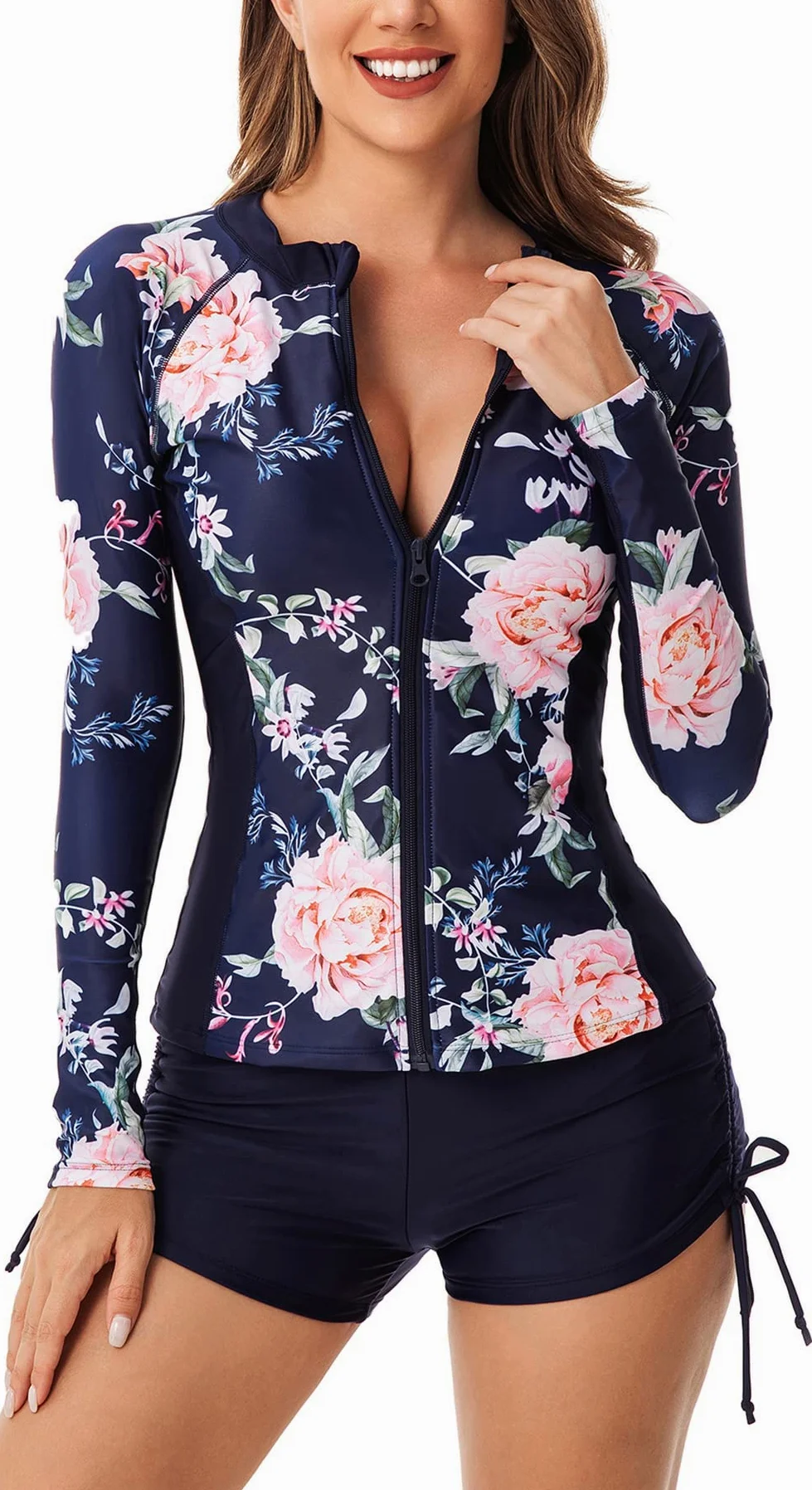 Maillots de Bain 2 Pièces Femmes Manche Longue Rashguard Deux Pièces Femme Mode Col Rond Surf Natation Sport Vêtements de Plage