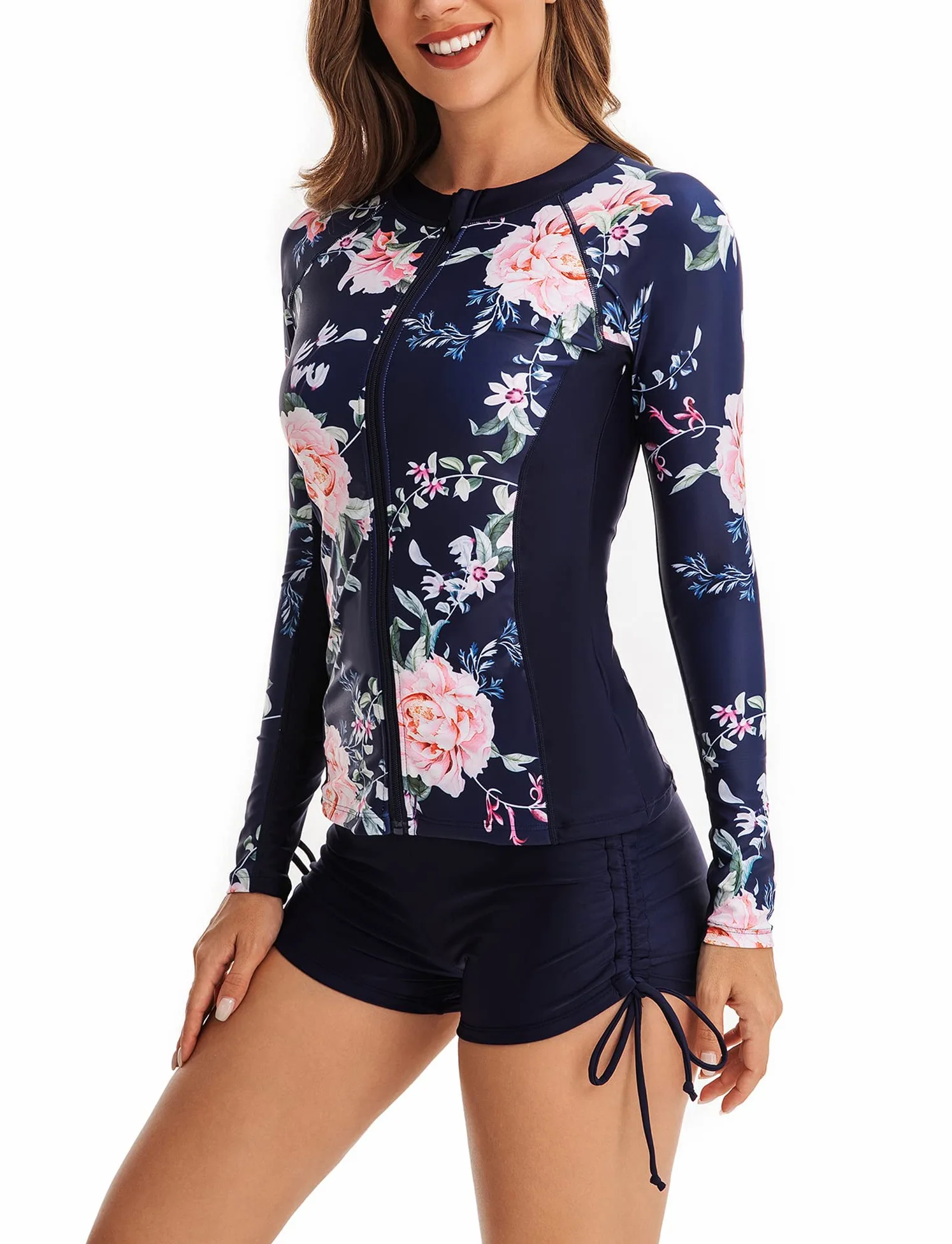 Maillots de Bain 2 Pièces Femmes Manche Longue Rashguard Deux Pièces Femme Mode Col Rond Surf Natation Sport Vêtements de Plage