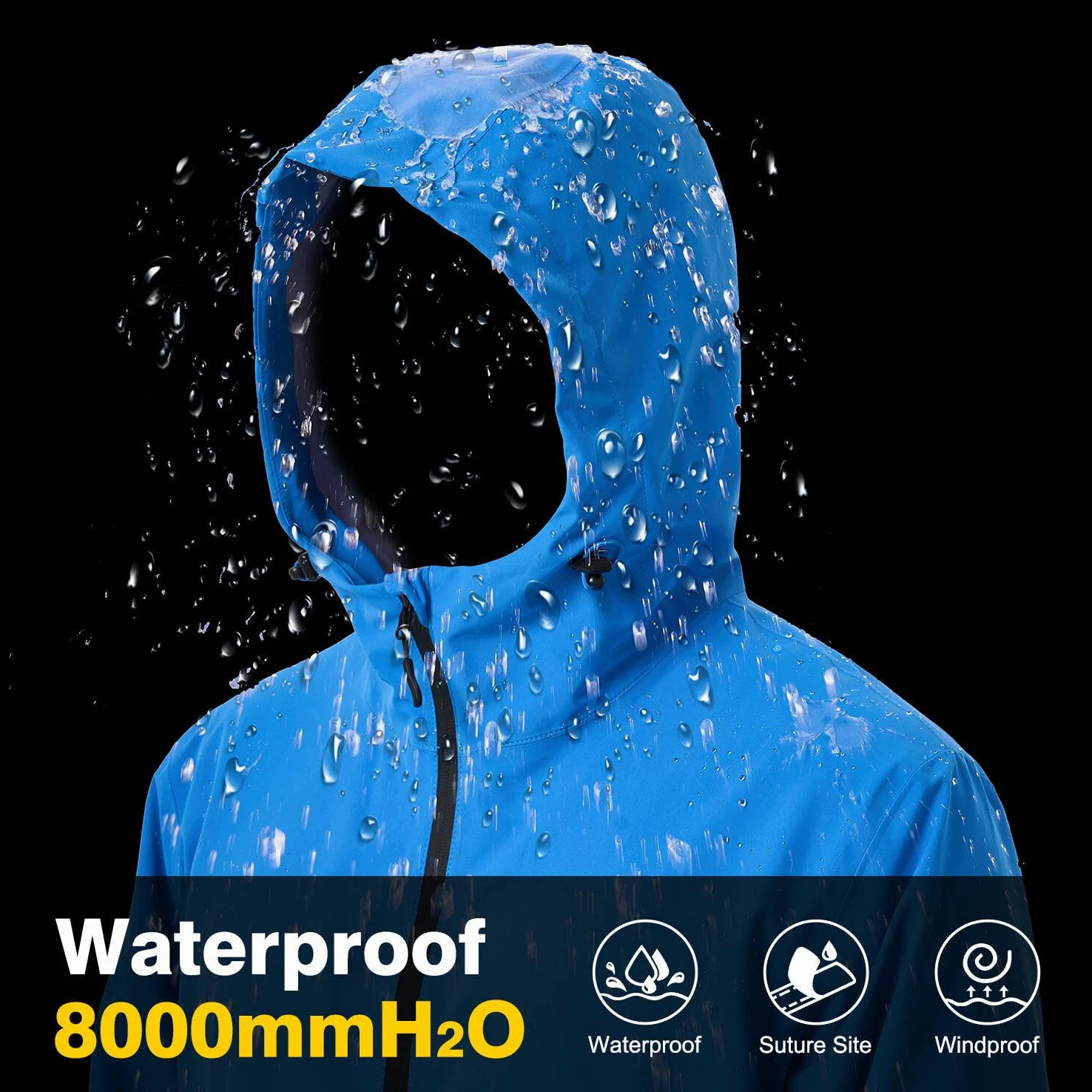 Veste de pluie pour homme Imperméable Vestes d'extérieur pour homme Veste légère de loisirs Respirante Vélo Veste de pluie avec capuche