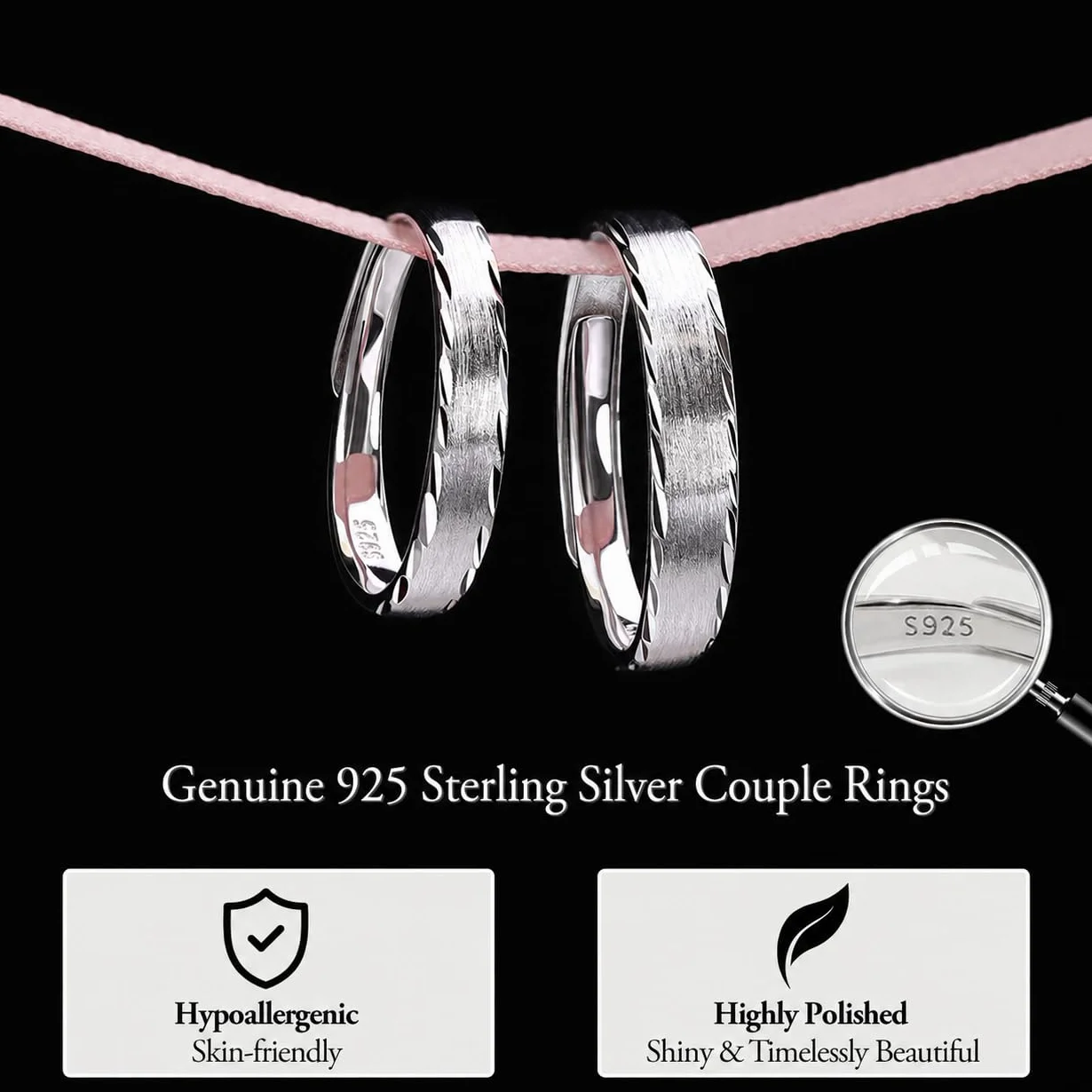 Meissa Bagues de Couple pour Homme et Femme Anneaux de Mariage en Argent Sterling 925 Finition Satinée Simple Bagues de Promesse Assorties Taille Ajustable